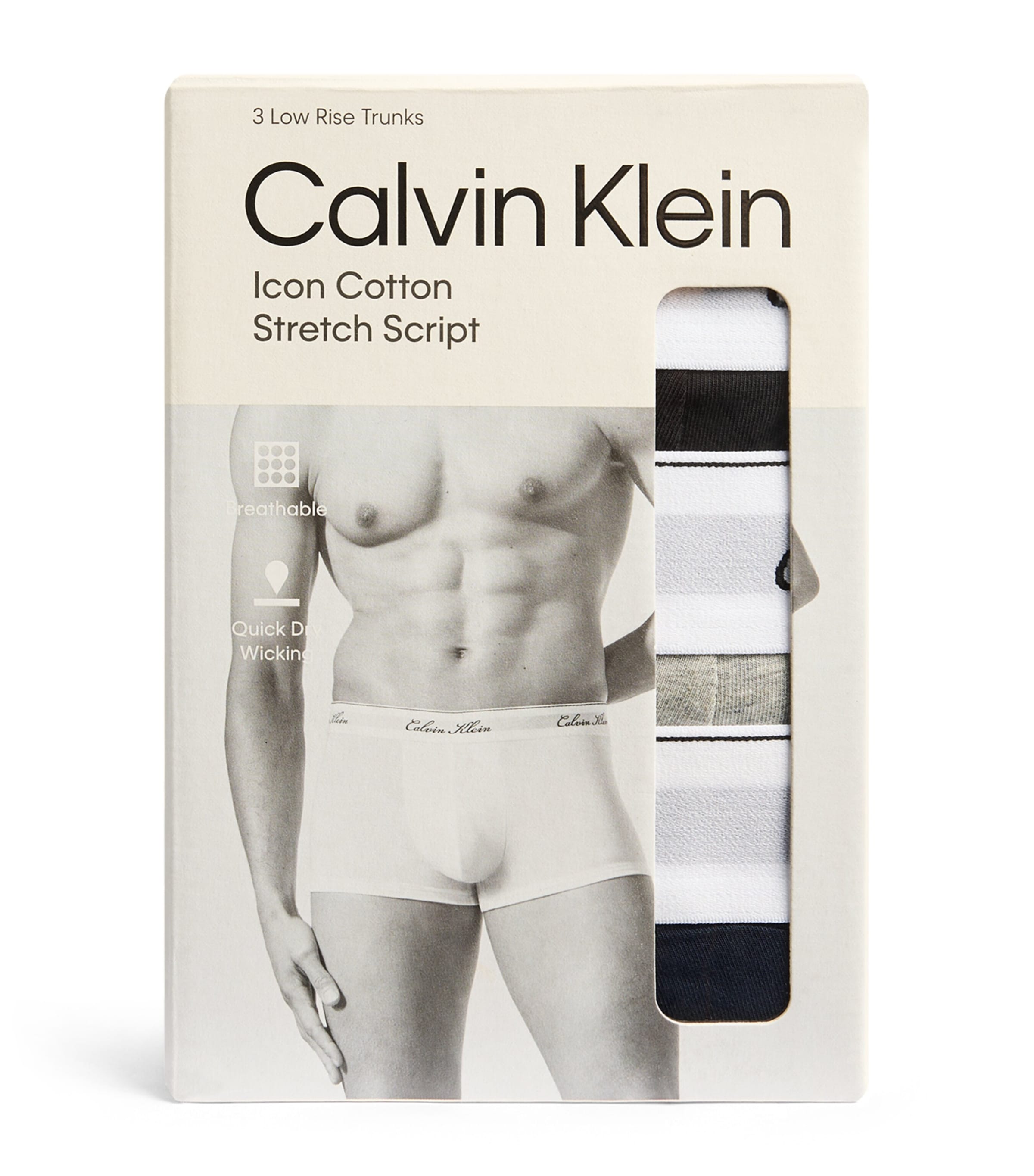 Calvin Klein Mens Stretch-Cotton Icon Script Trunks (Pack of 3) Black/grey Heat