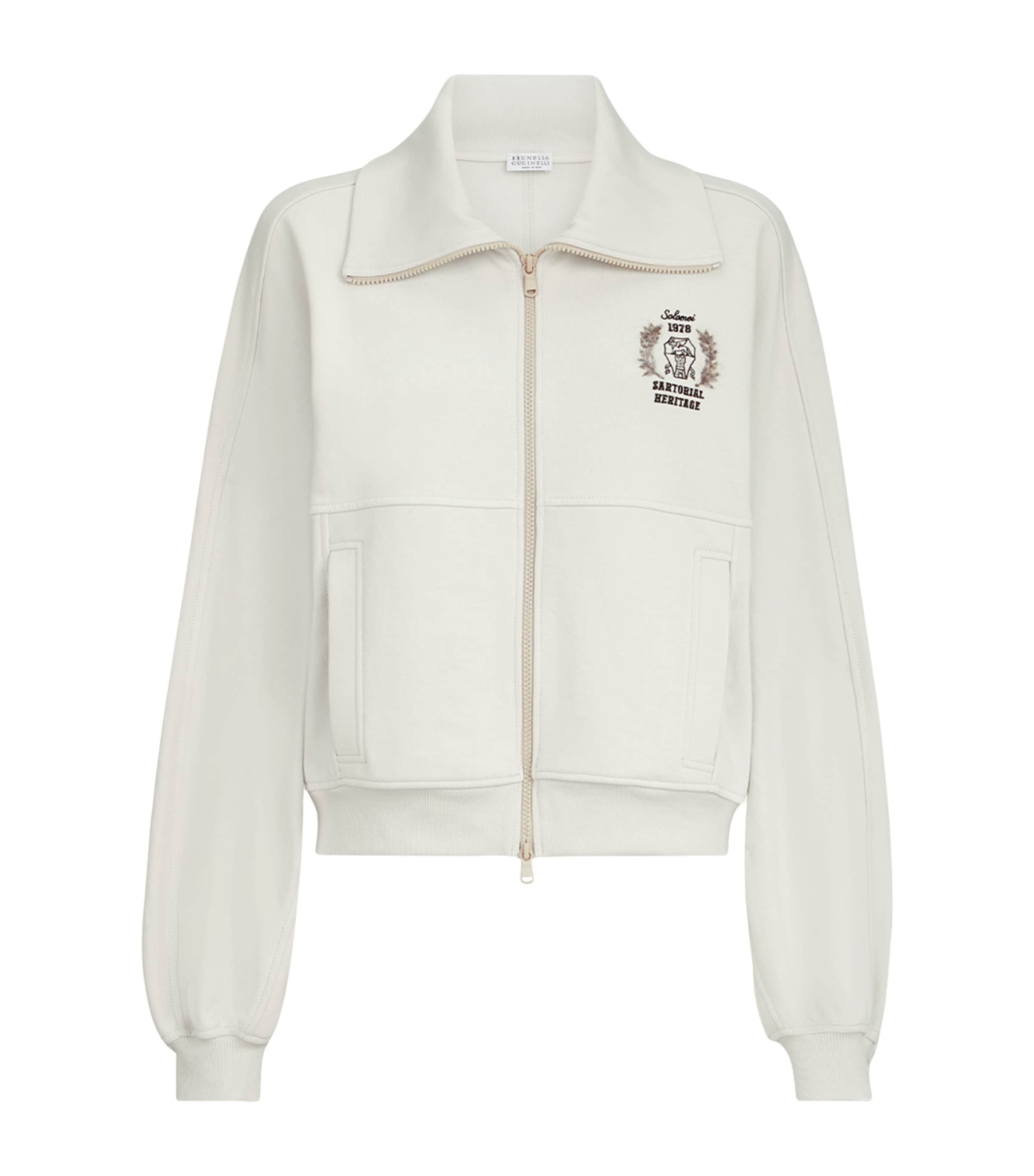 Brunello Cucinelli Womens French Terry Travelwear Zip-Up Sweatshirt Warm White