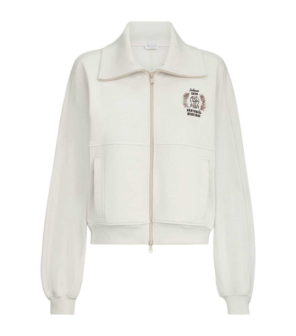 Brunello Cucinelli Womens French Terry Travelwear Zip-Up Sweatshirt Warm White