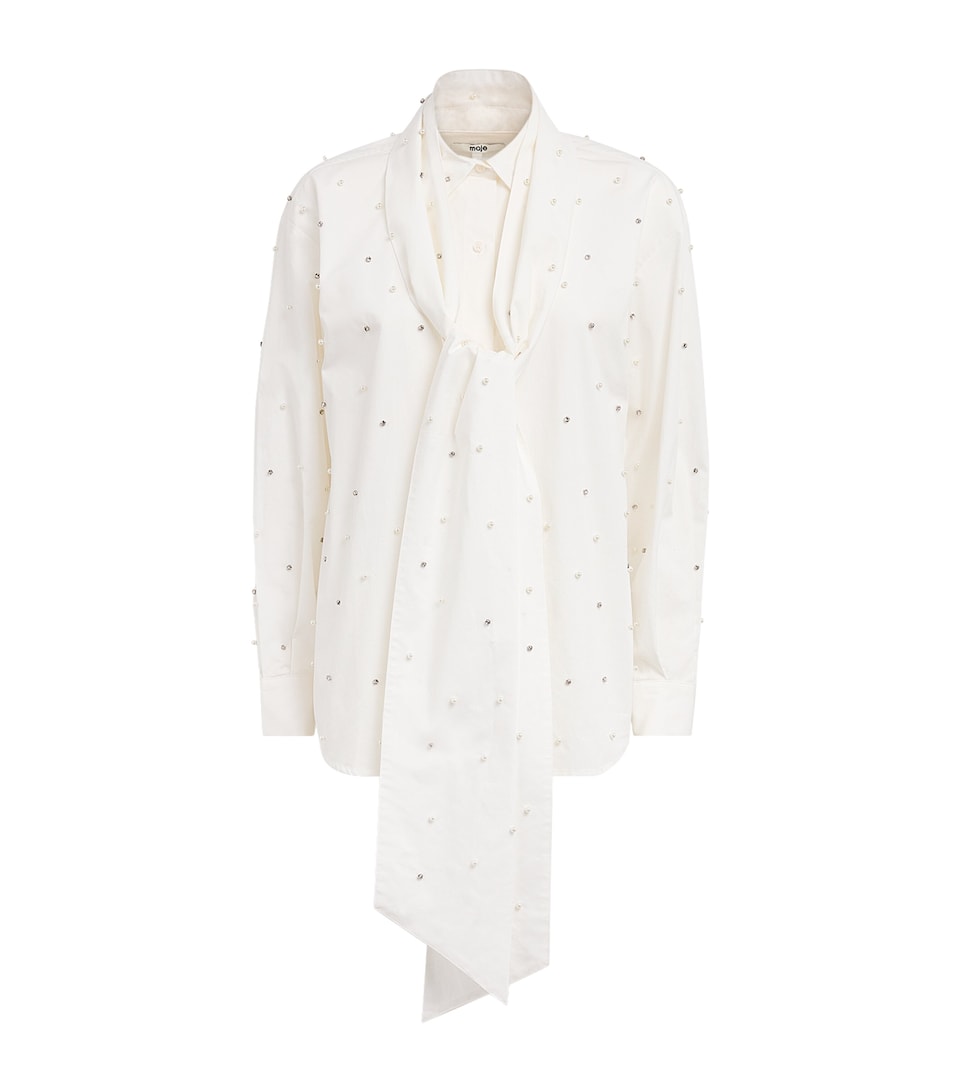 Maje Womens Cotton Embellished Tie-Detail Shirt White