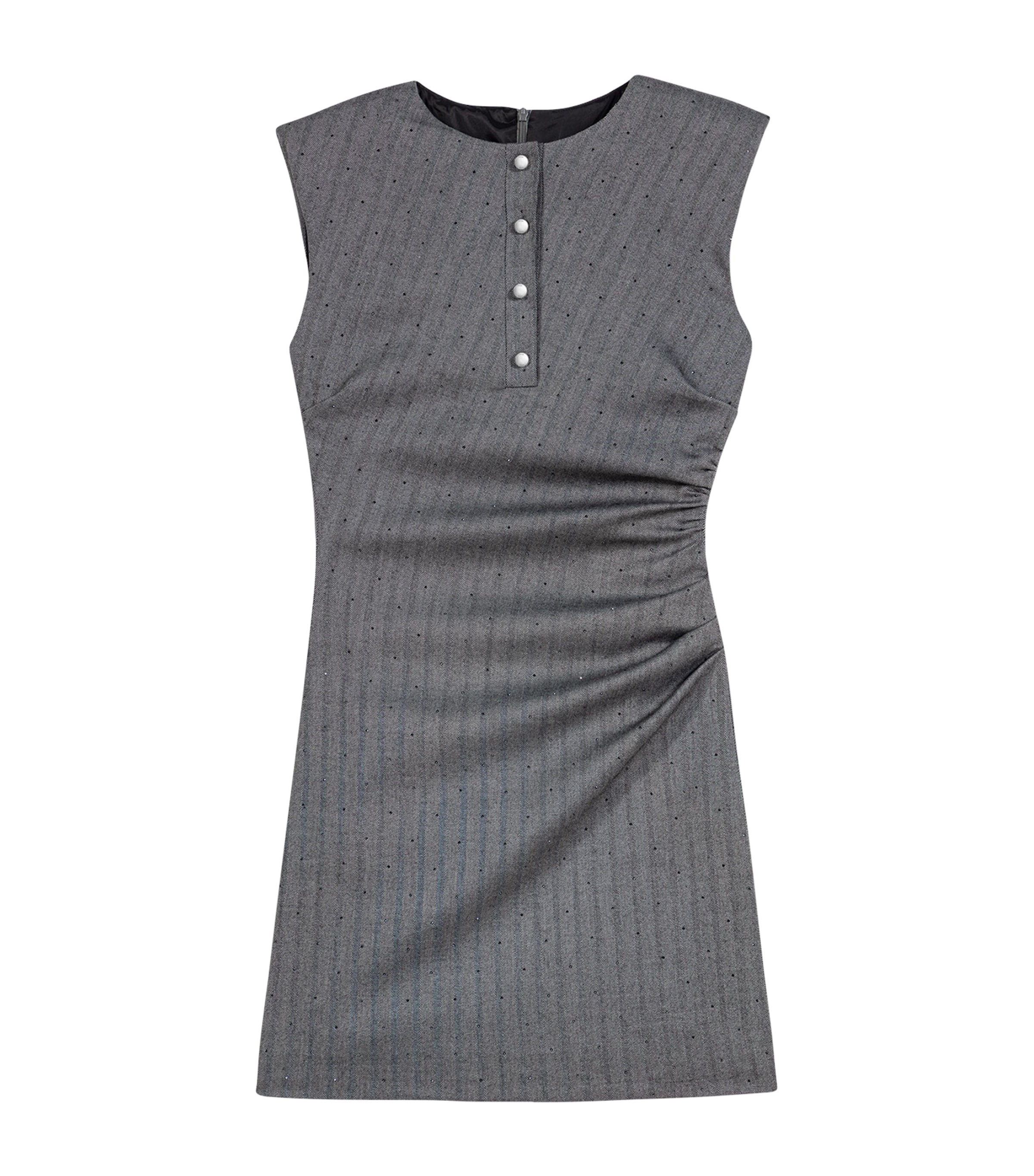Maje Womens Gathered Rhinestone Mini Dress Grey