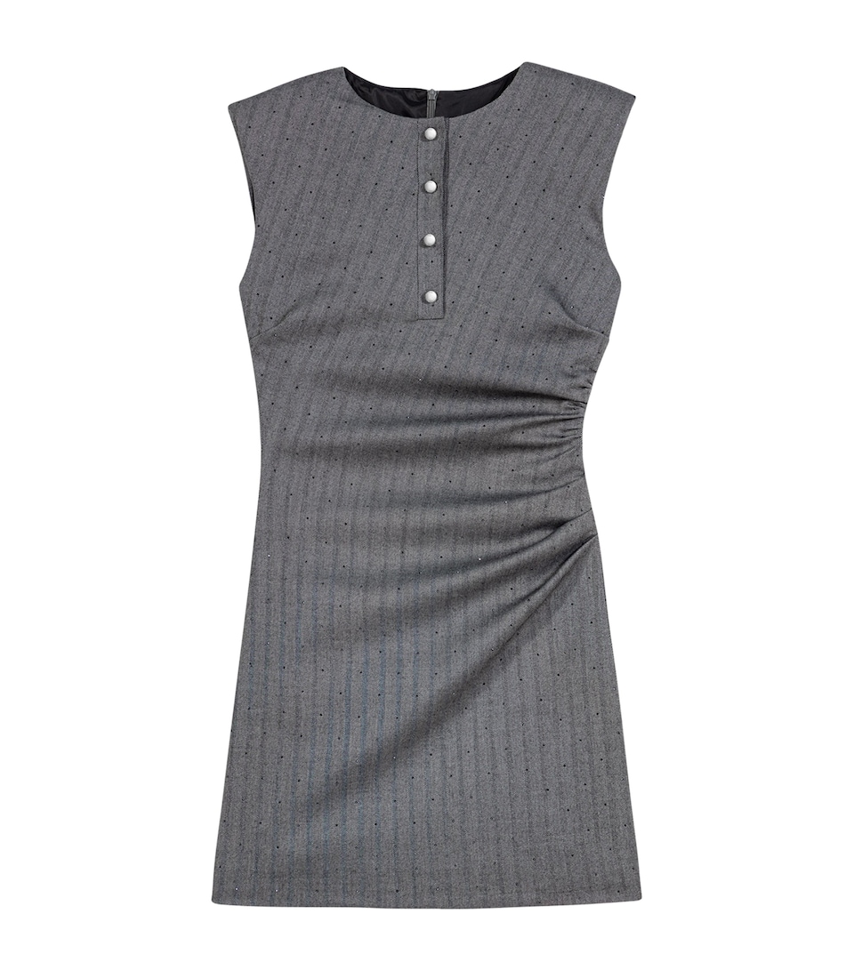 Maje Womens Gathered Rhinestone Mini Dress Grey