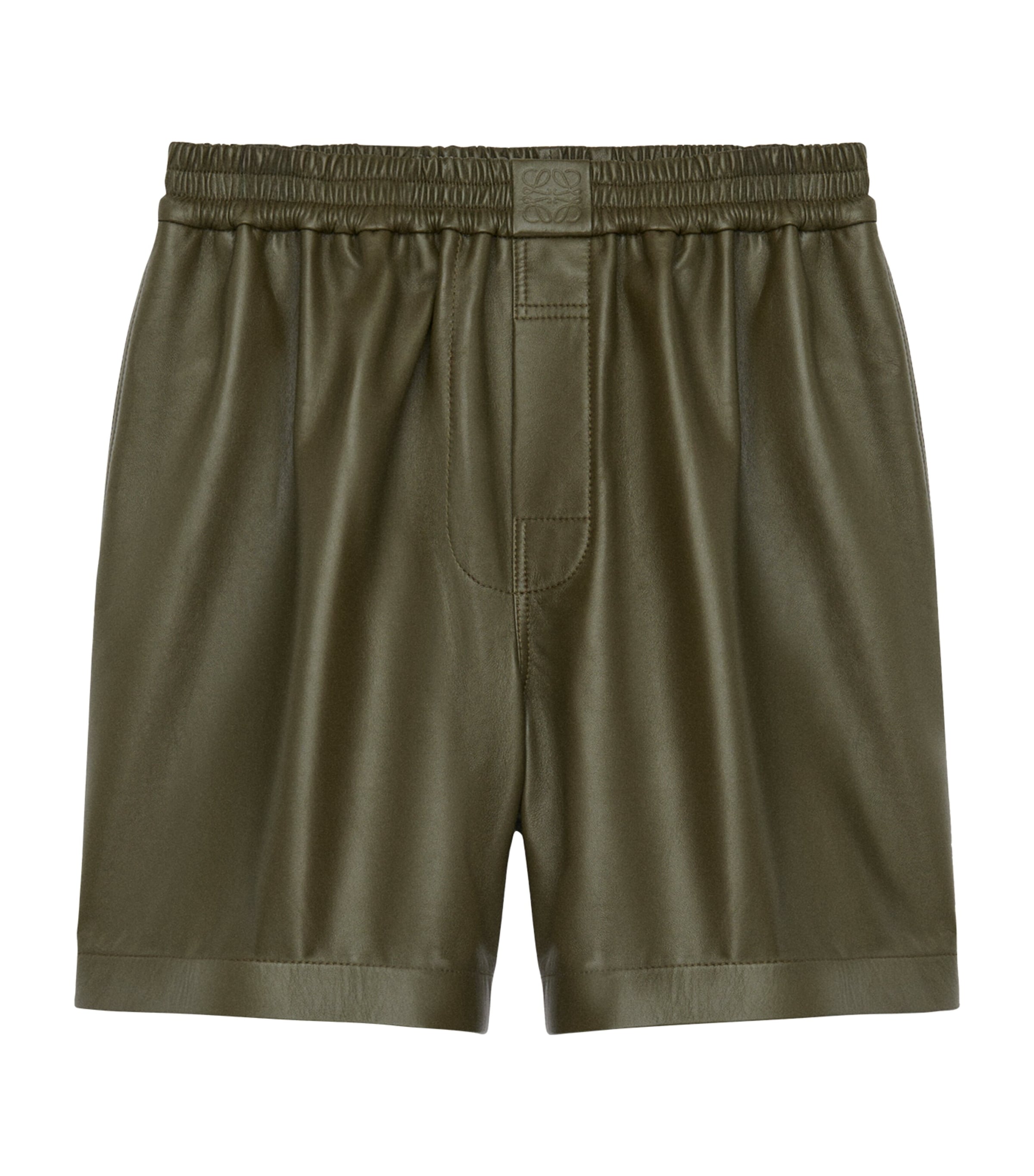 LOEWE Mens Leather Shorts Khaki Green