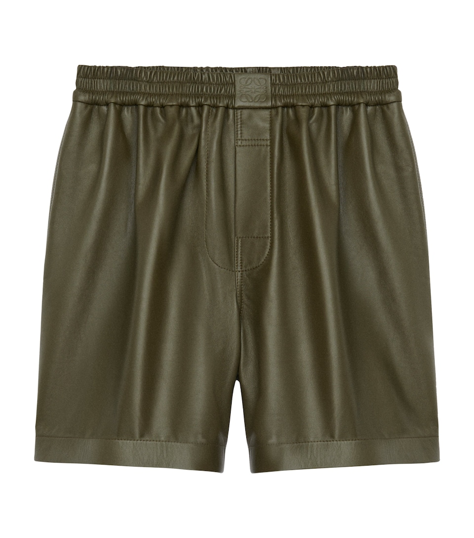 LOEWE Mens Leather Shorts Khaki Green
