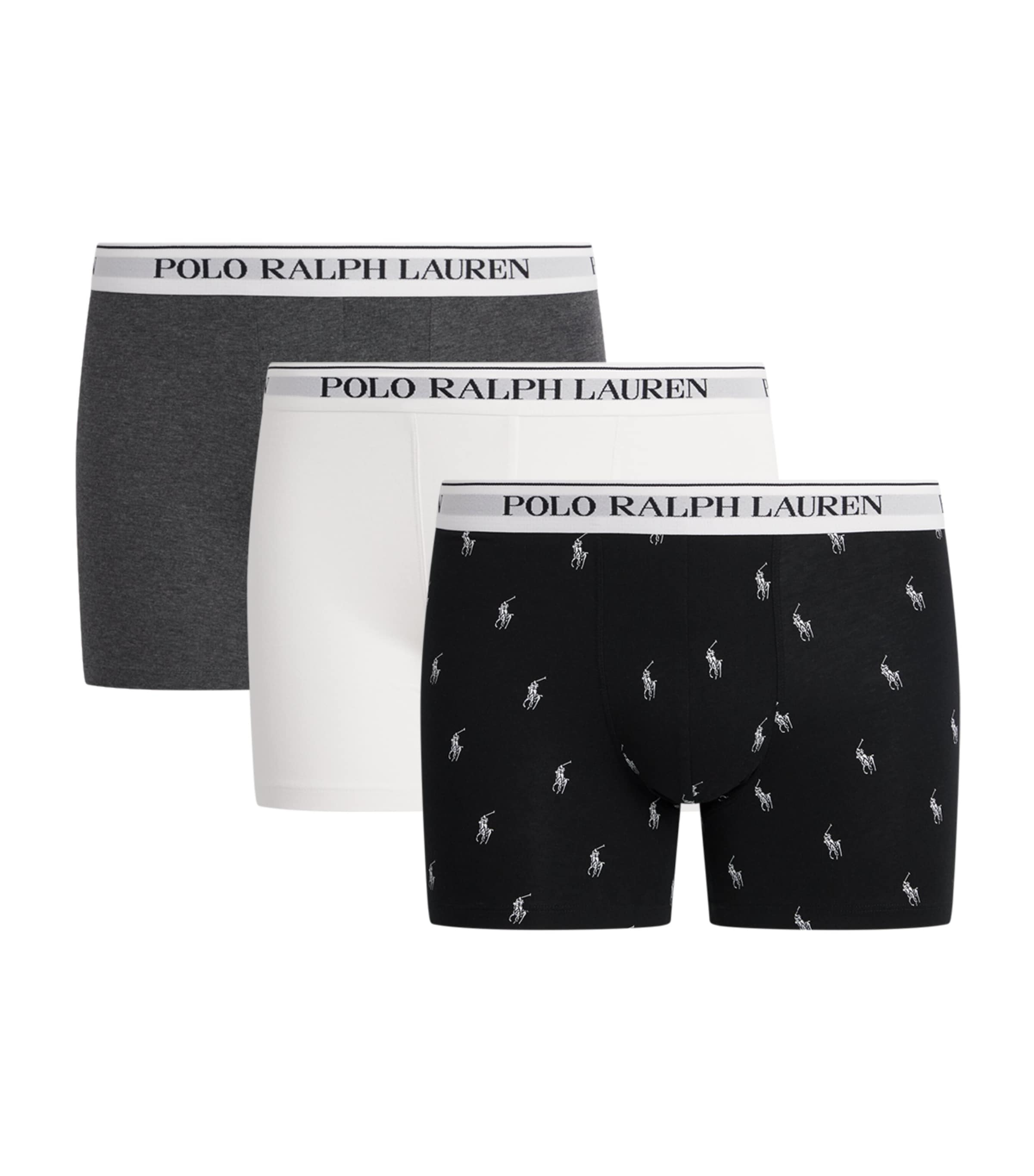 Polo Ralph Lauren Mens Stretch-Cotton Logo Boxers (Pack of 3) Blk Aop/brcl Htr/wht