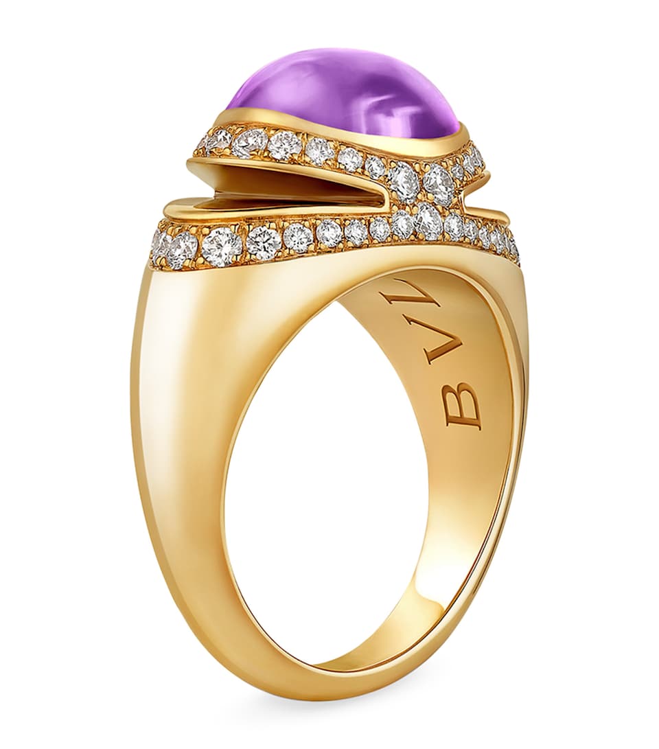 Bvlgari Yellow Gold, Diamond and Amethyst Cabochon Ring Gold