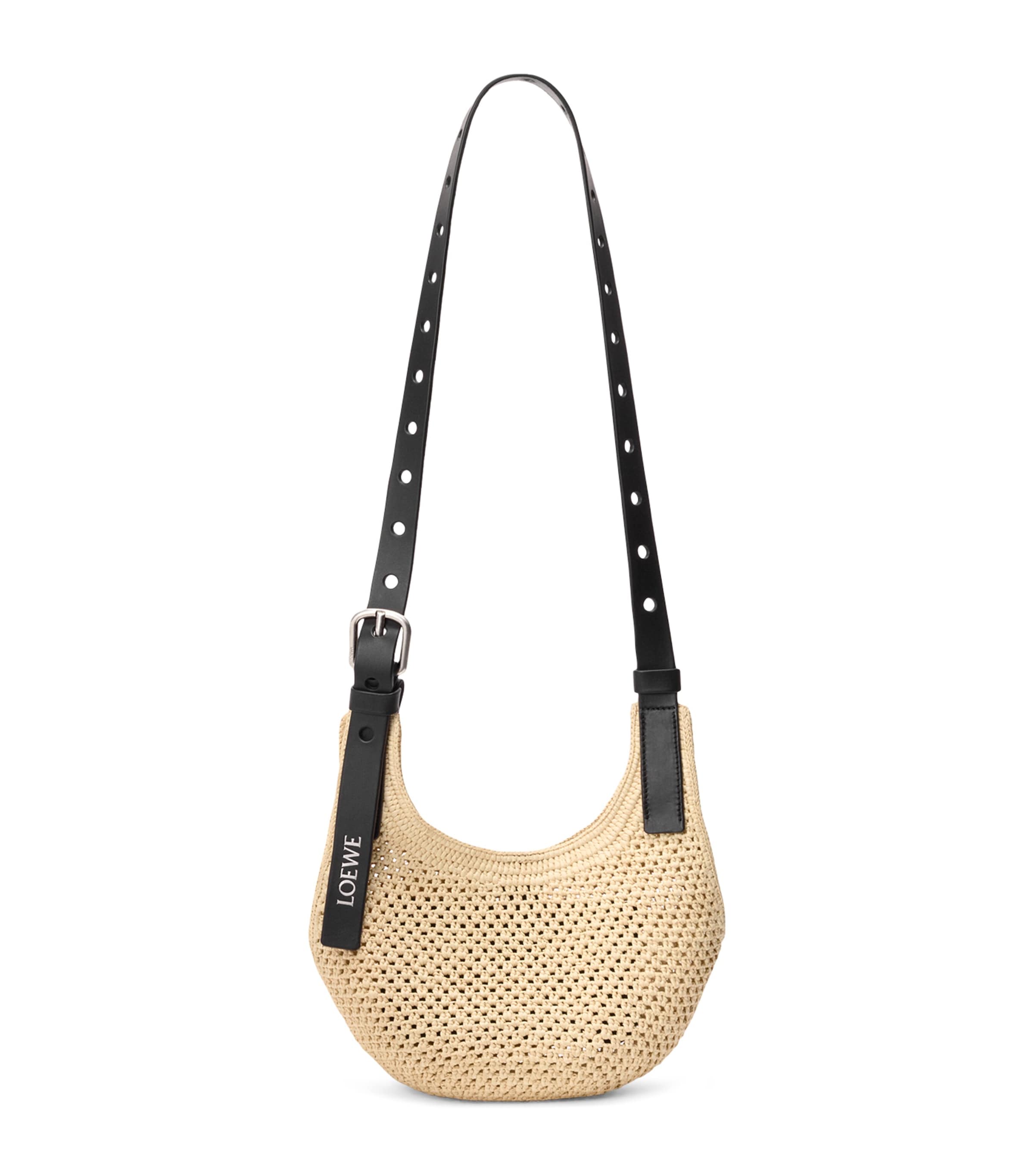 LOEWE x Paula's Ibiza Mini Raffia Punch-Hole Hobo Bag Natural/black