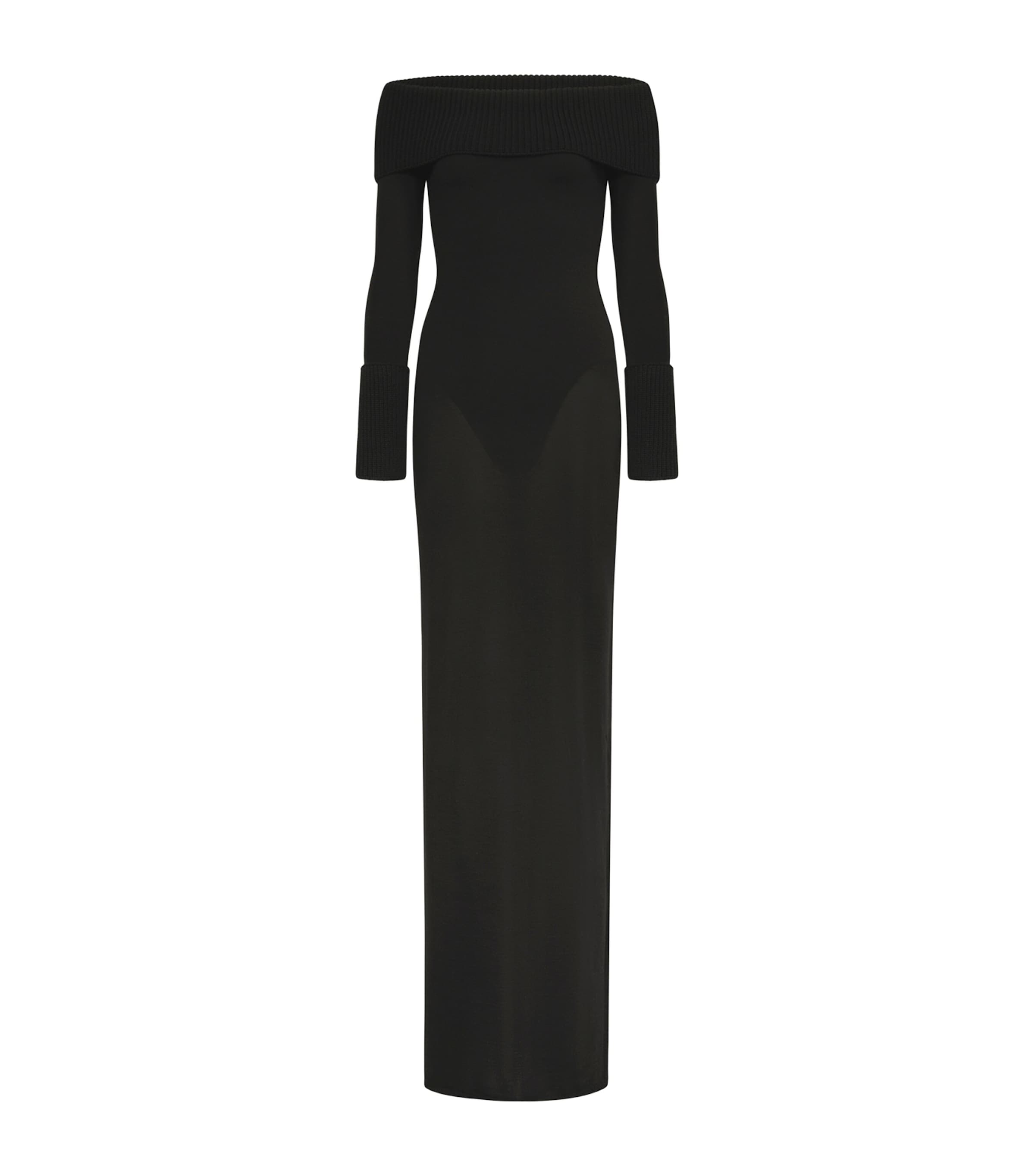 Alaïa Womens Merino Off-The-Shoulder Maxi Dress Black