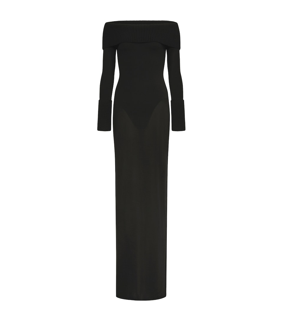 Alaïa Womens Merino Off-The-Shoulder Maxi Dress Black