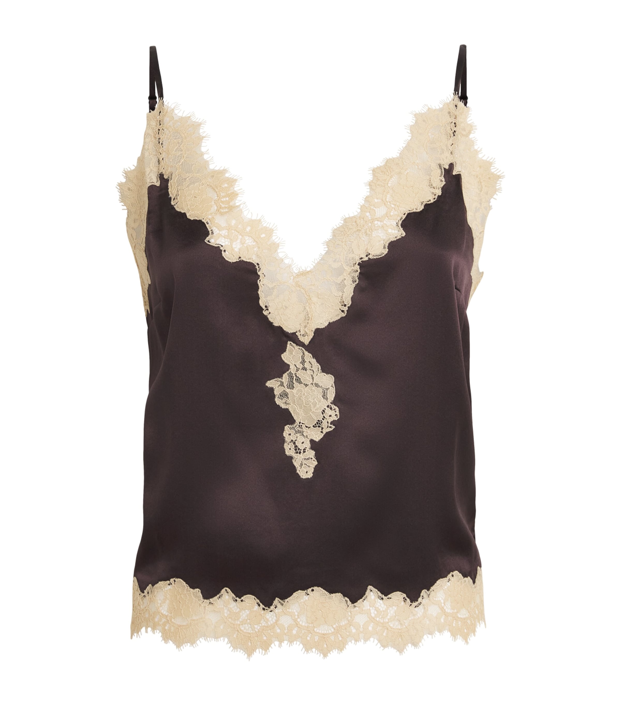 DÔEN Womens Silk Lace-Trim Kira Camisole Equestrian Brown