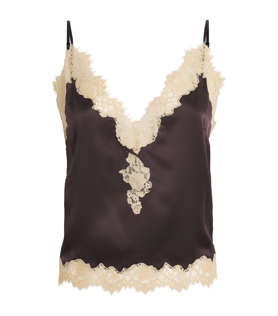 DÔEN Womens Silk Lace-Trim Kira Camisole Equestrian Brown