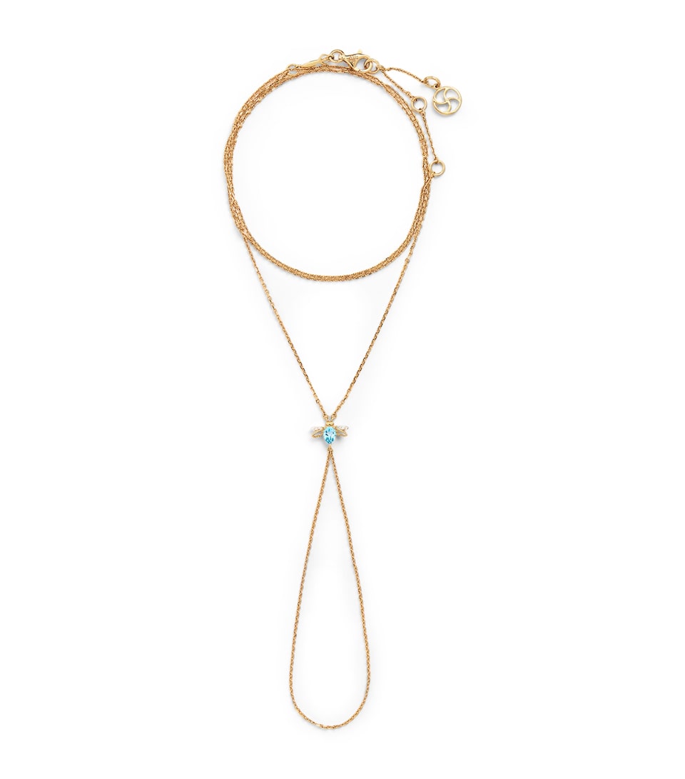 Gold, Diamond and Blue Topaz Honey Hand Bracelet