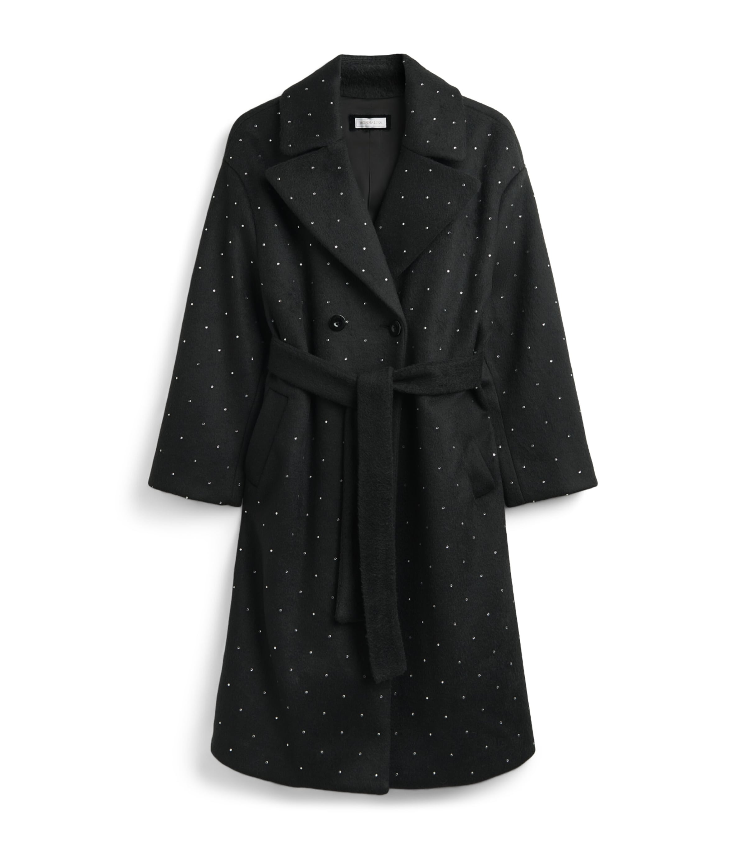 Monnalisa Crystal-Embellished Belted Coat (8-12 Years) Nero