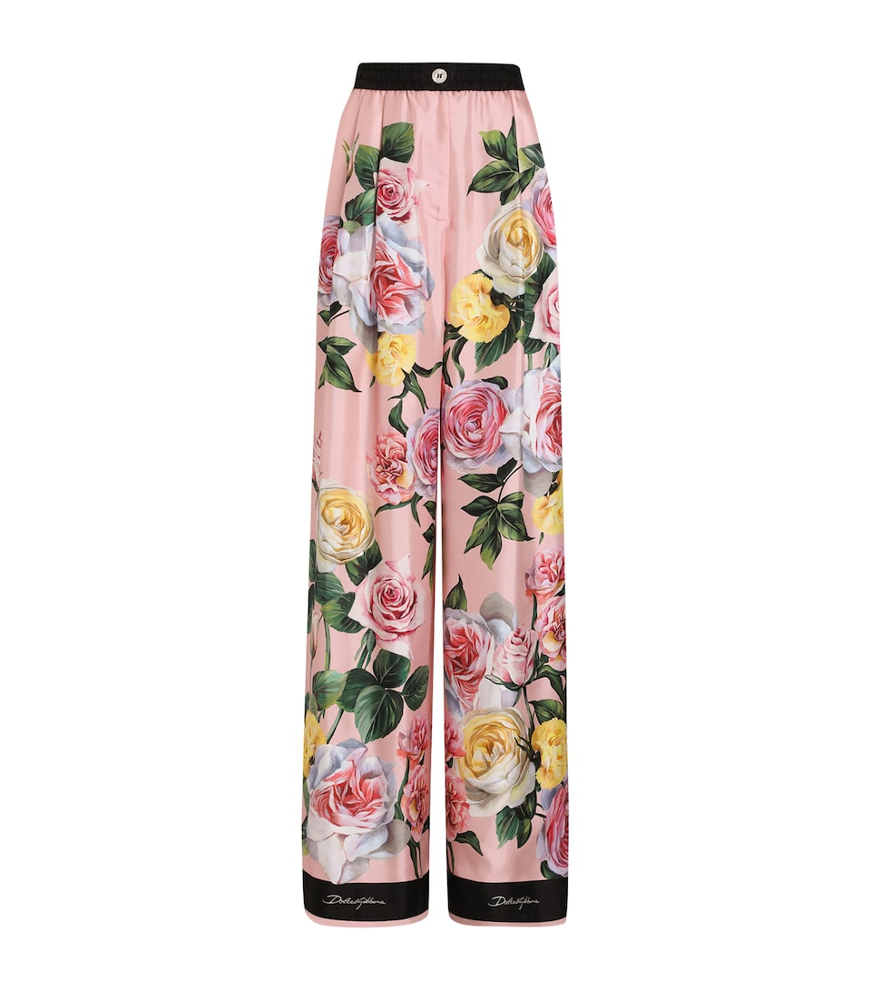 Silk Floral Wide-Leg Trousers
