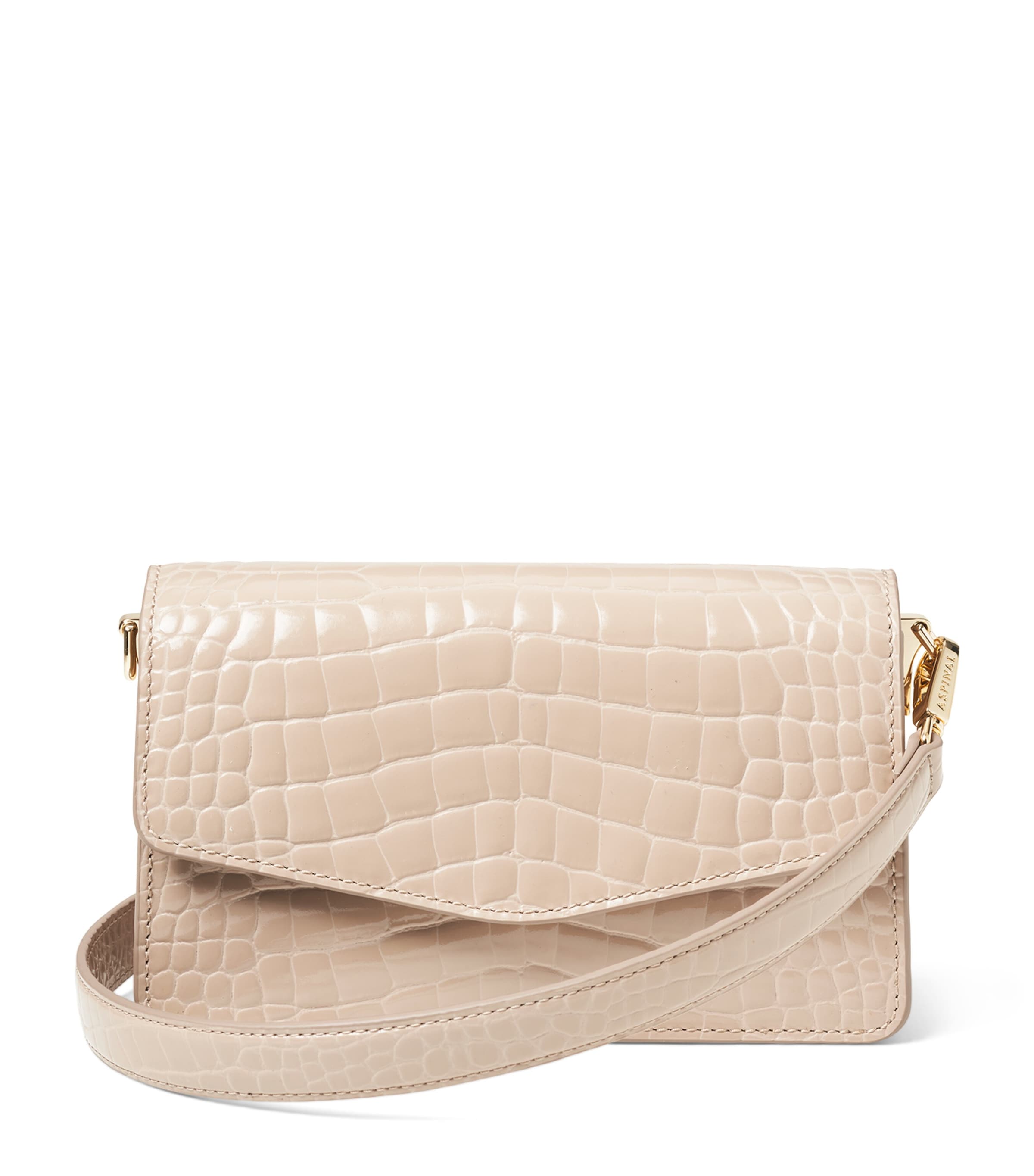 Aspinal Of London Croc-Embossed Leather Eliza Clutch Bag Taupe