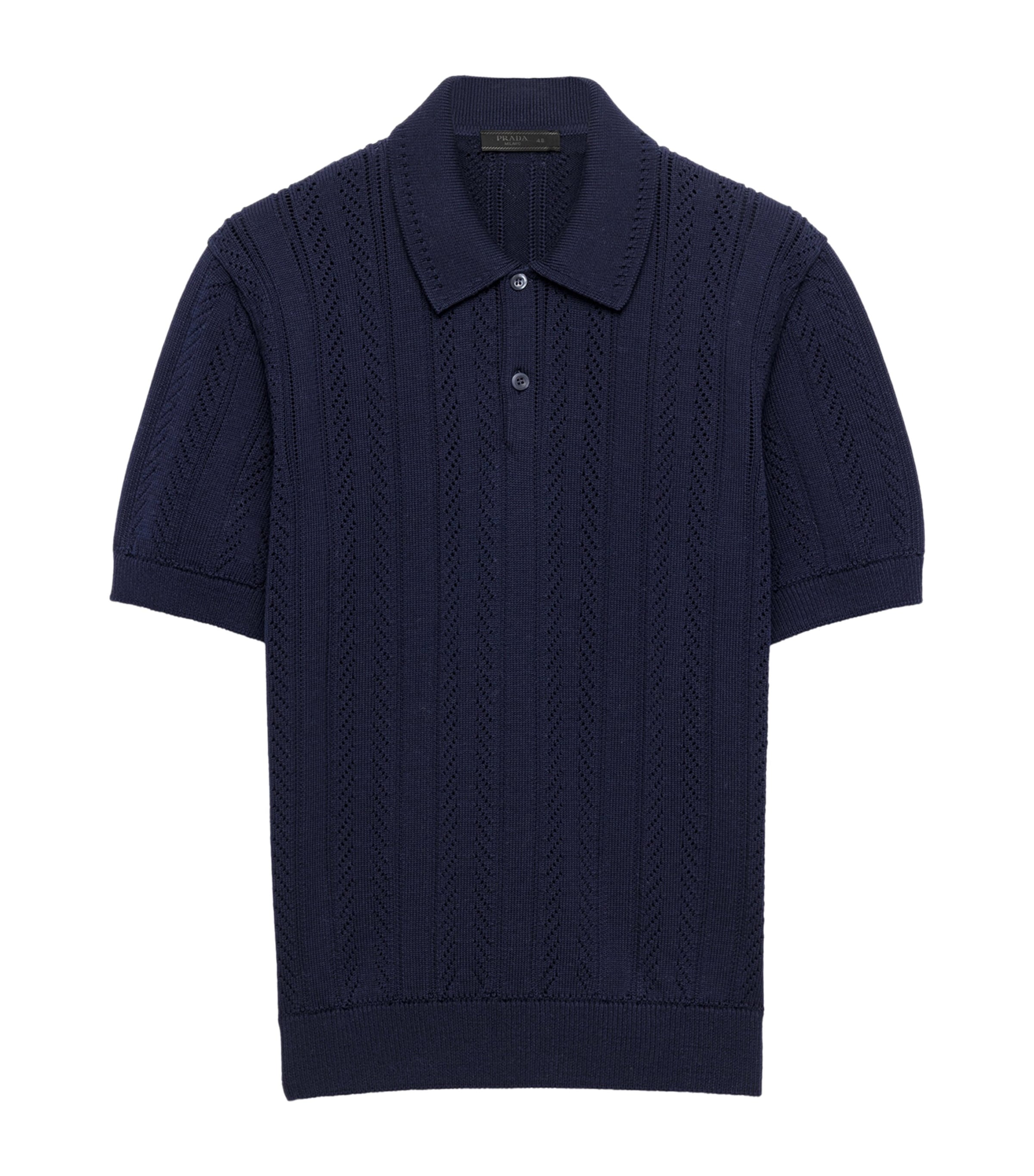 Prada Mens Cotton Pointelle Polo Shirt Blue