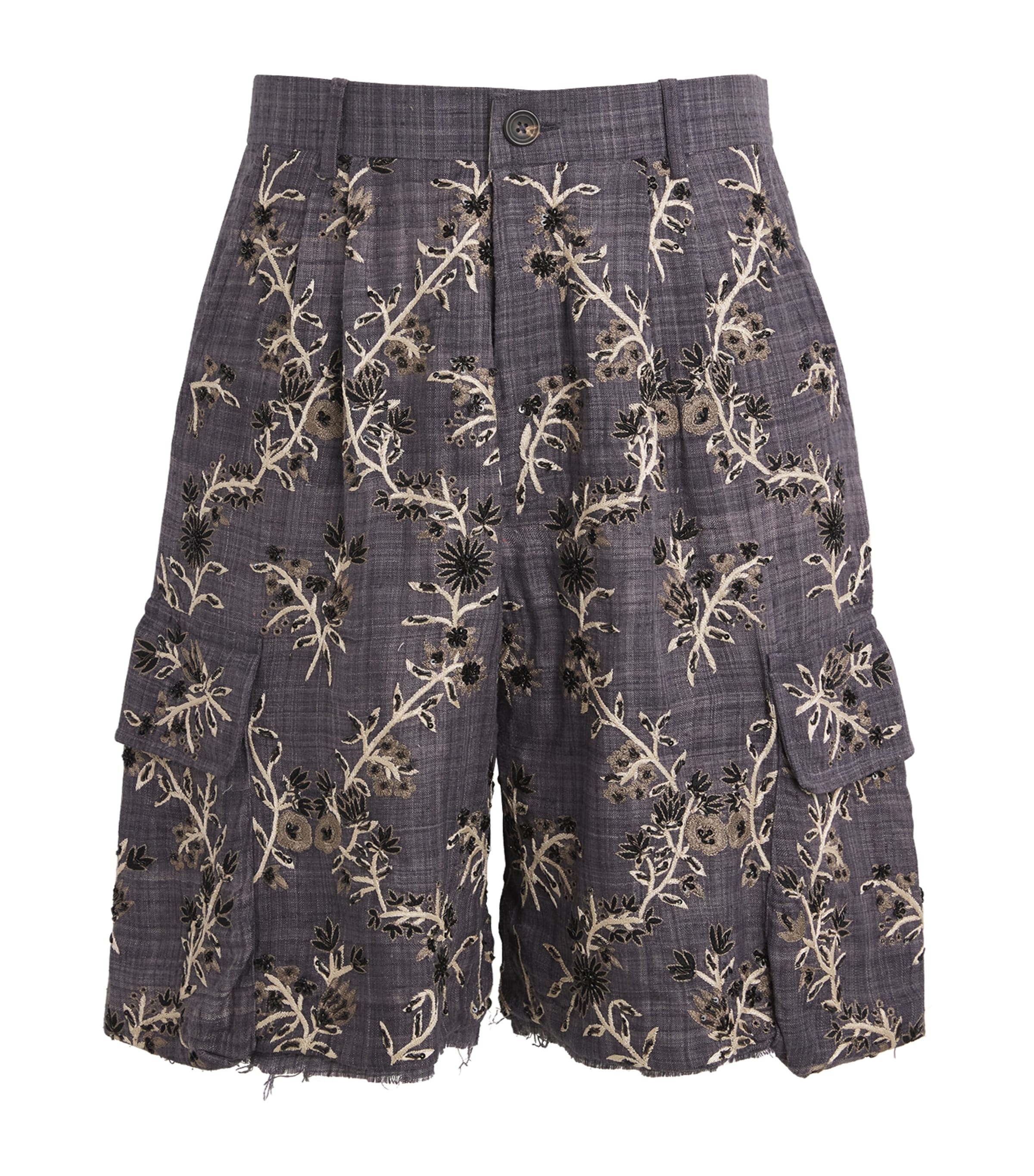 Kartik Research Mens Silk Embroidered Shorts Charcoal/black