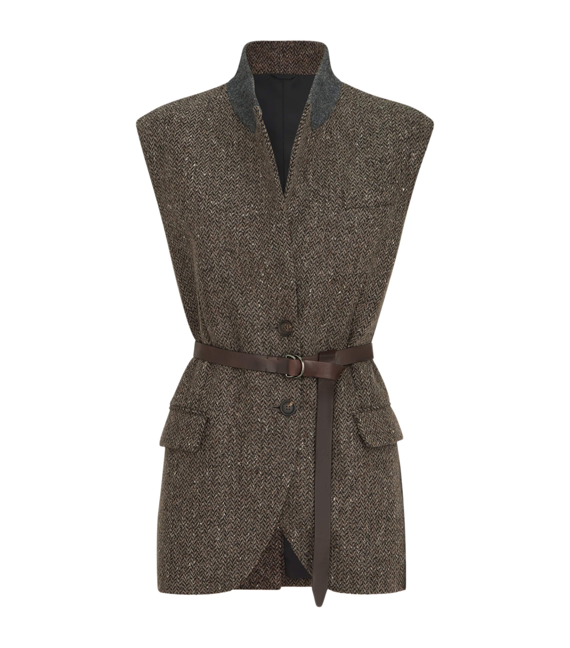 Brunello Cucinelli Womens Wool-Blend Sleeveless Blazer