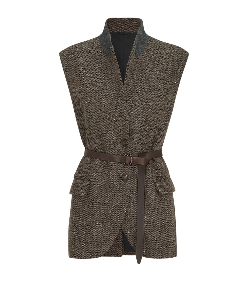 Brunello Cucinelli Womens Wool-Blend Sleeveless Blazer