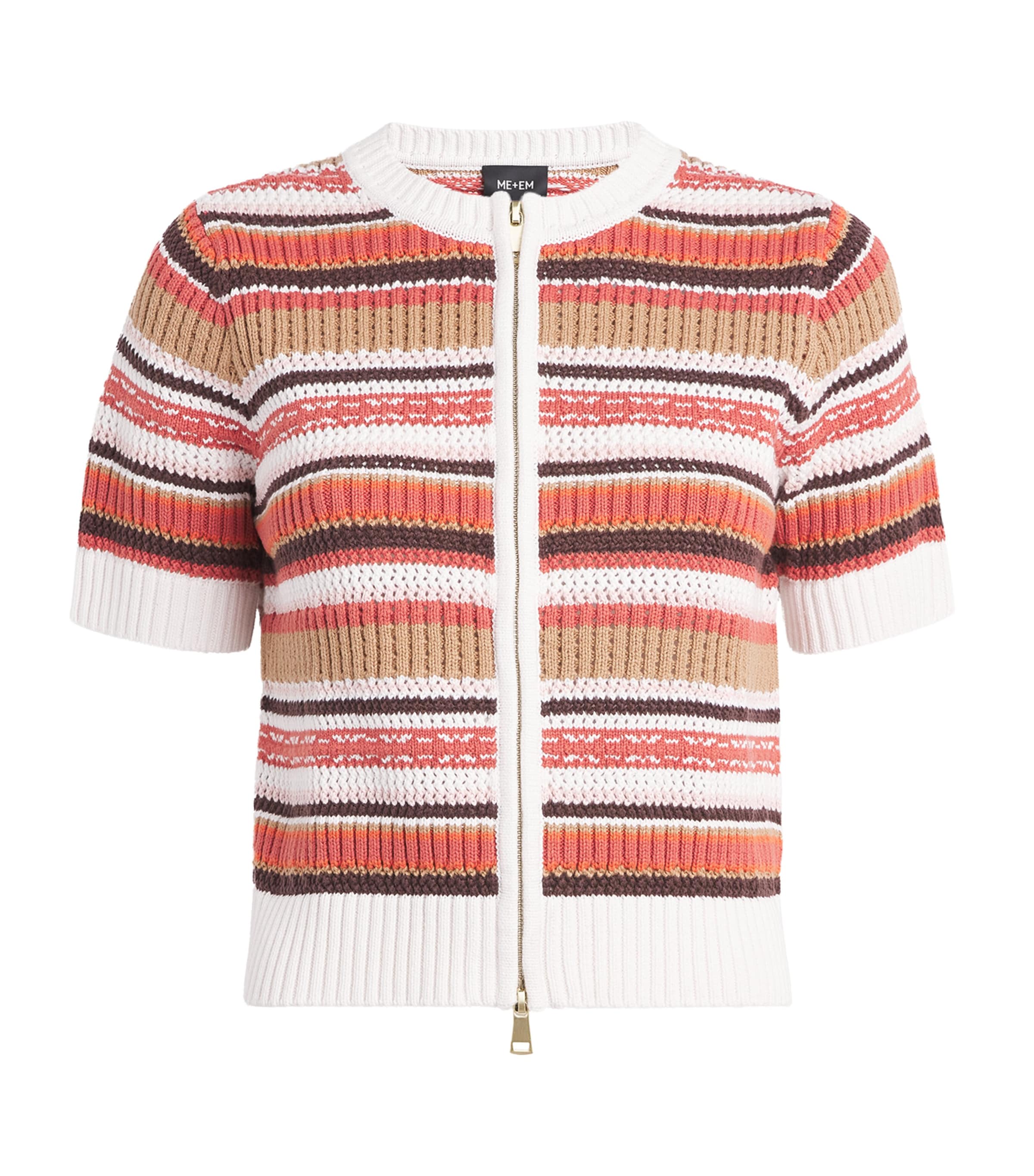 ME+EM Womens Organic Cotton Stripe Cardigan Cinnamon Brown Multi