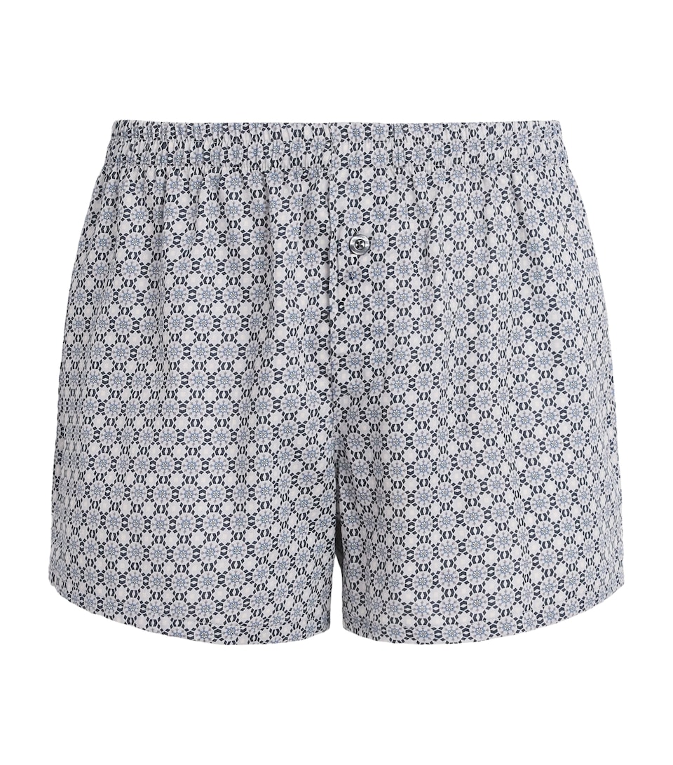 Zimmerli Mens Cotton Sateen Printed Boxer Shorts Blue Mosaic