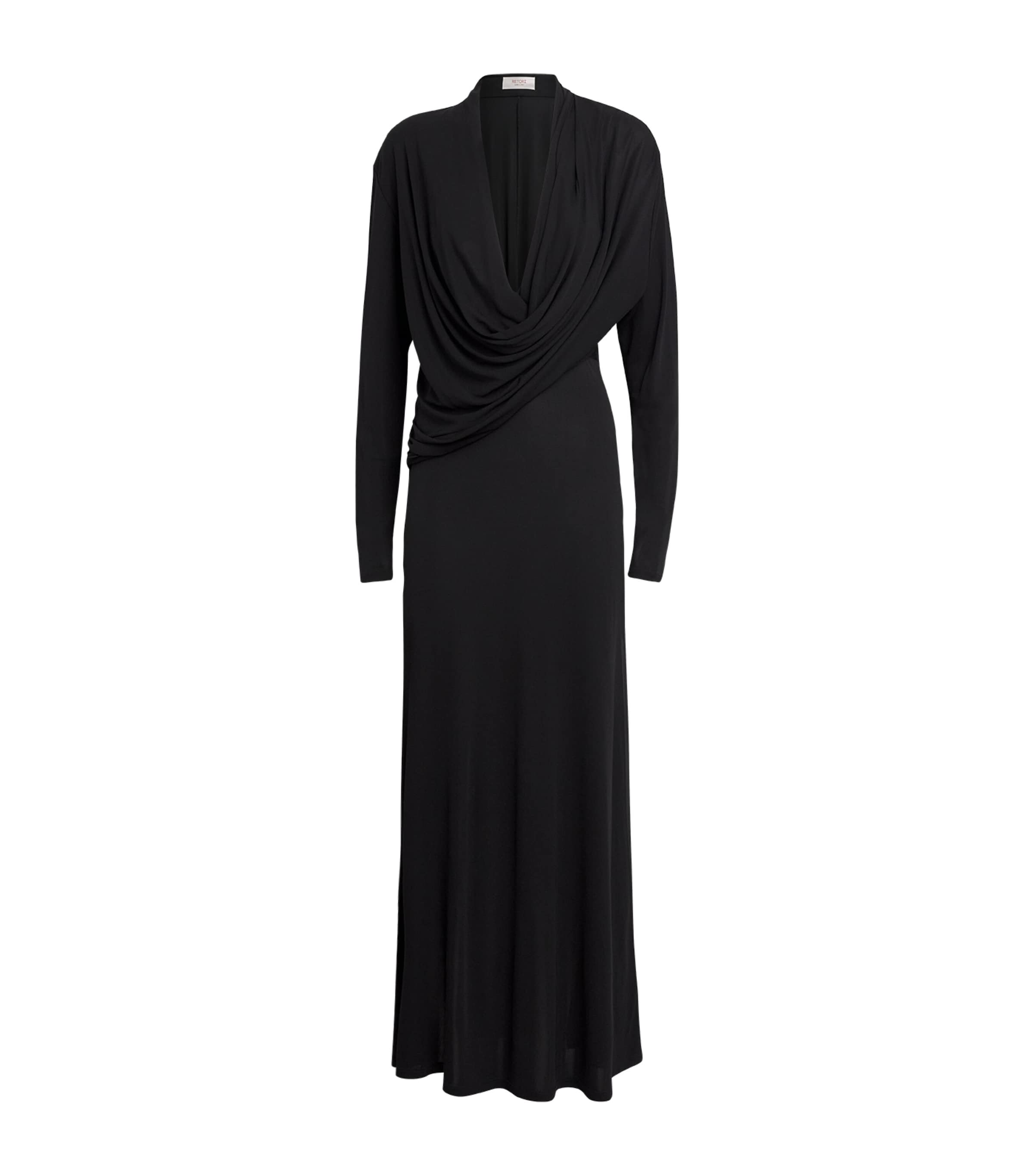 RETORI Womens Jersey Hooded Maxi Dress Black