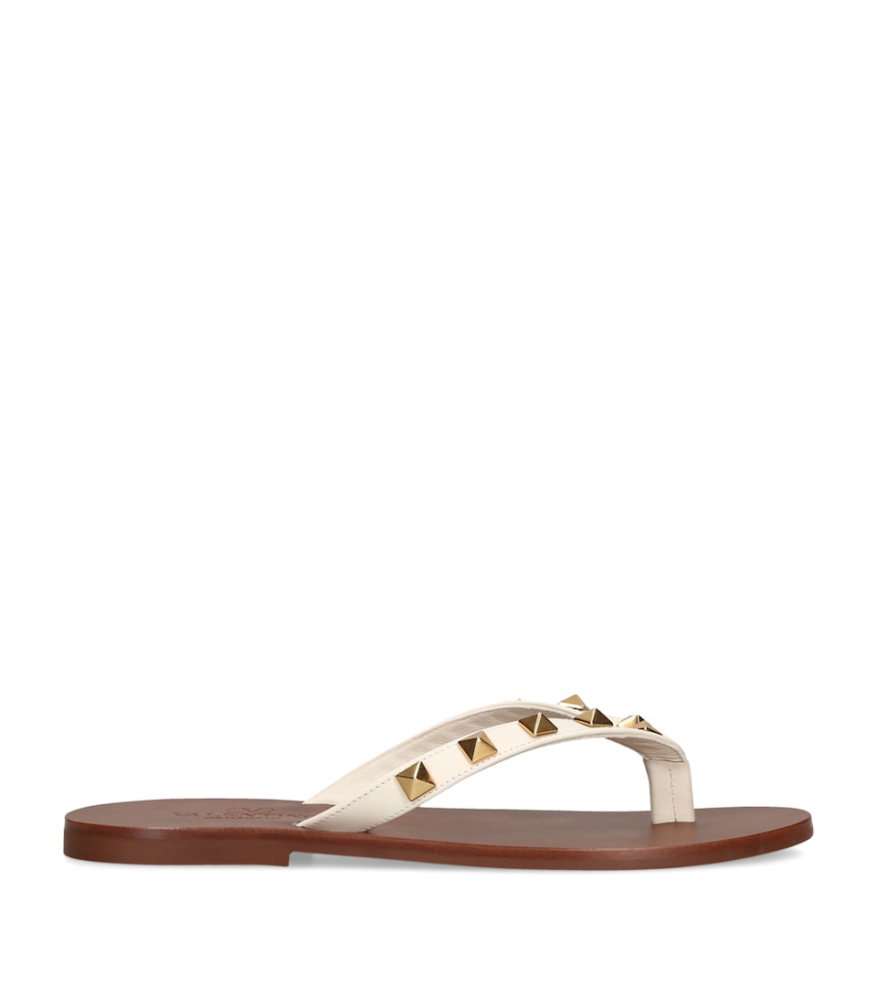 Valentino Garavani Leather Rockstud Flip Flops White/oth