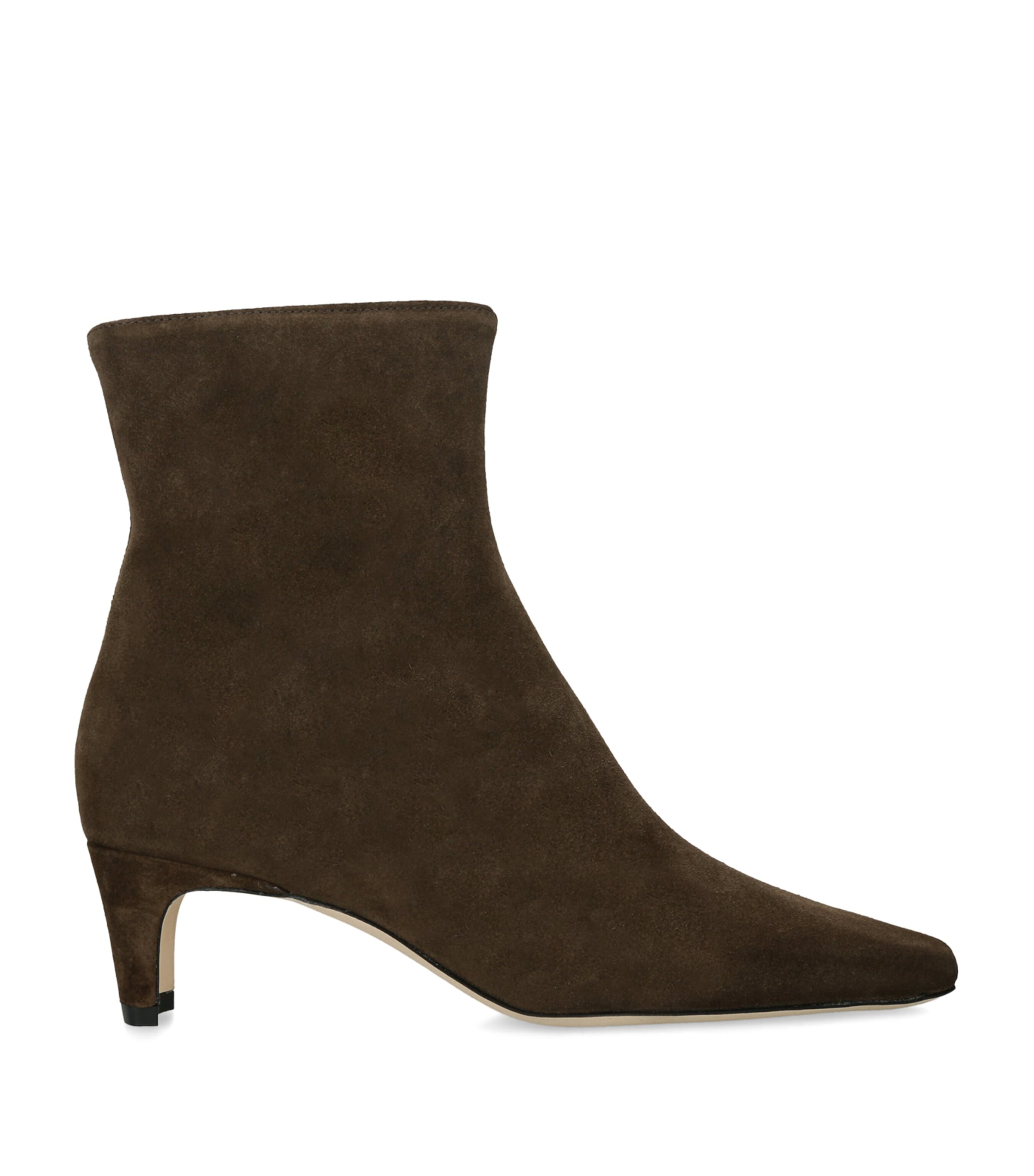 STAUD Suede Wally Heeled Ankle Boots 55 Brown/oth