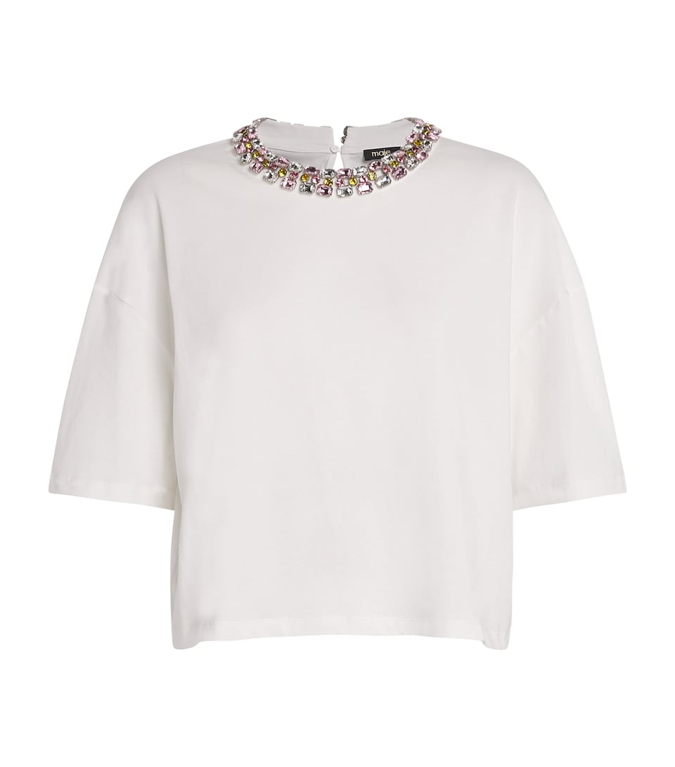 Cotton Embellished-Neck T-Shirt