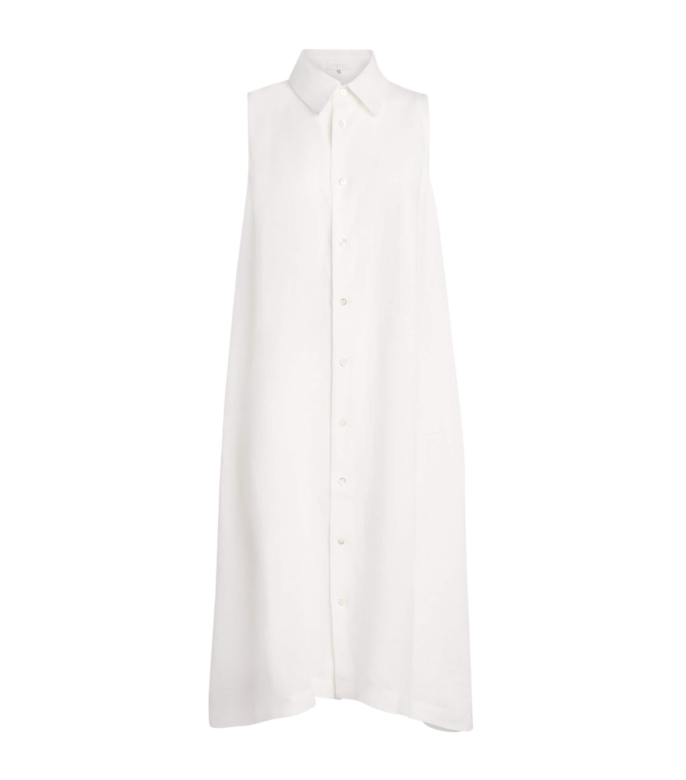 Eskandar Womens Linen Sleeveless Midi Shirt Dress White