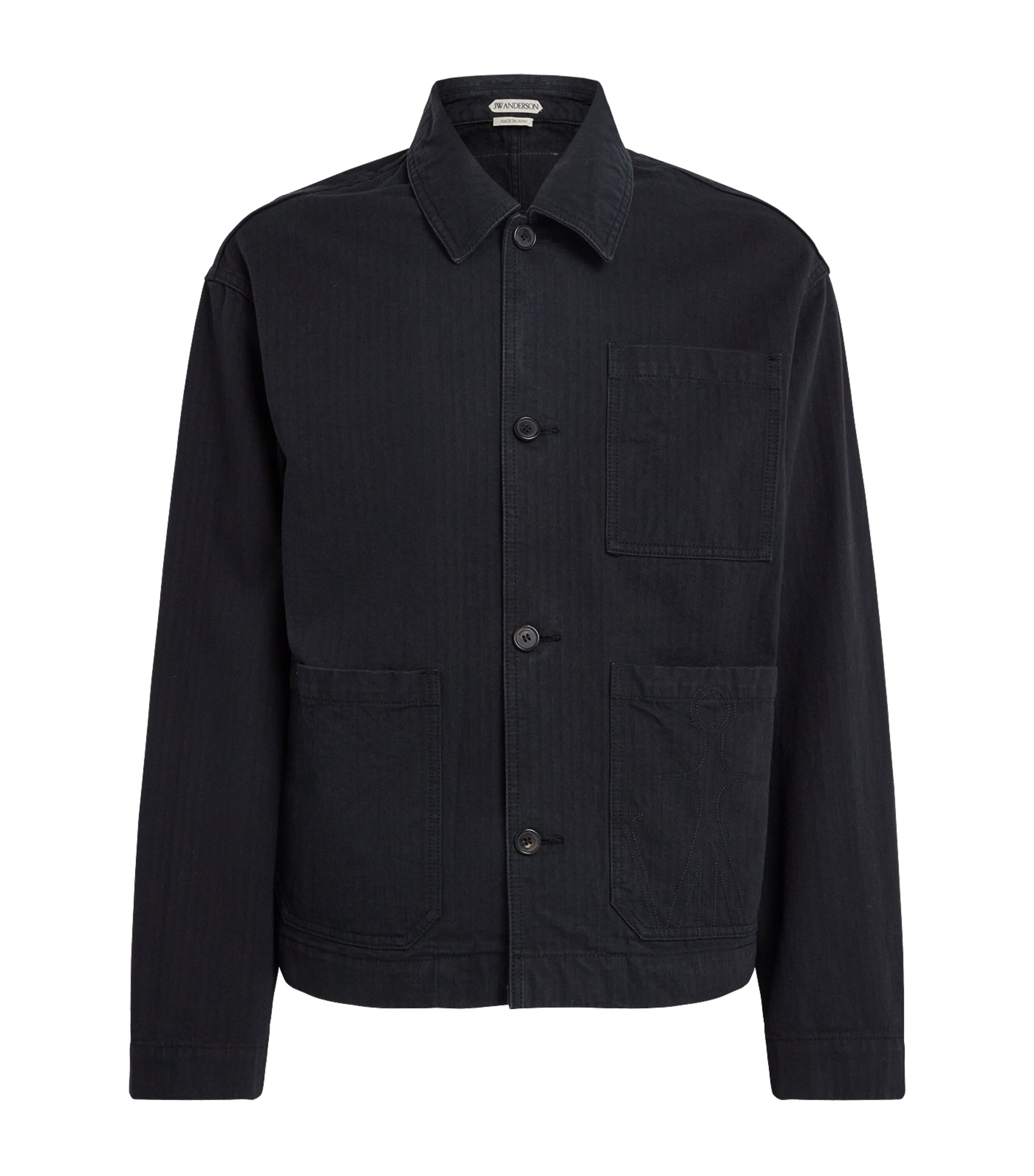 JW Anderson Mens Oversized Cotton Herringbone Shirt Black