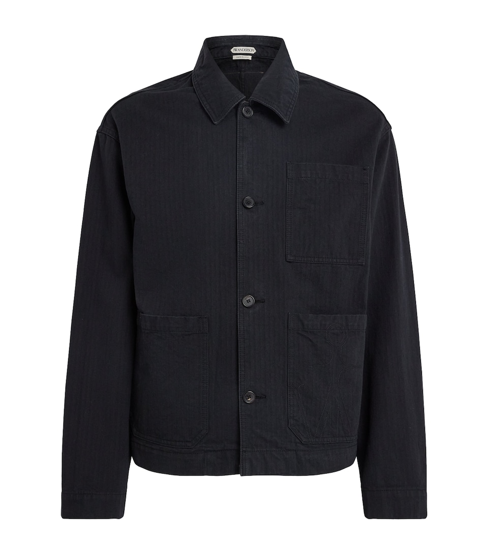 JW Anderson Mens Oversized Cotton Herringbone Shirt Black