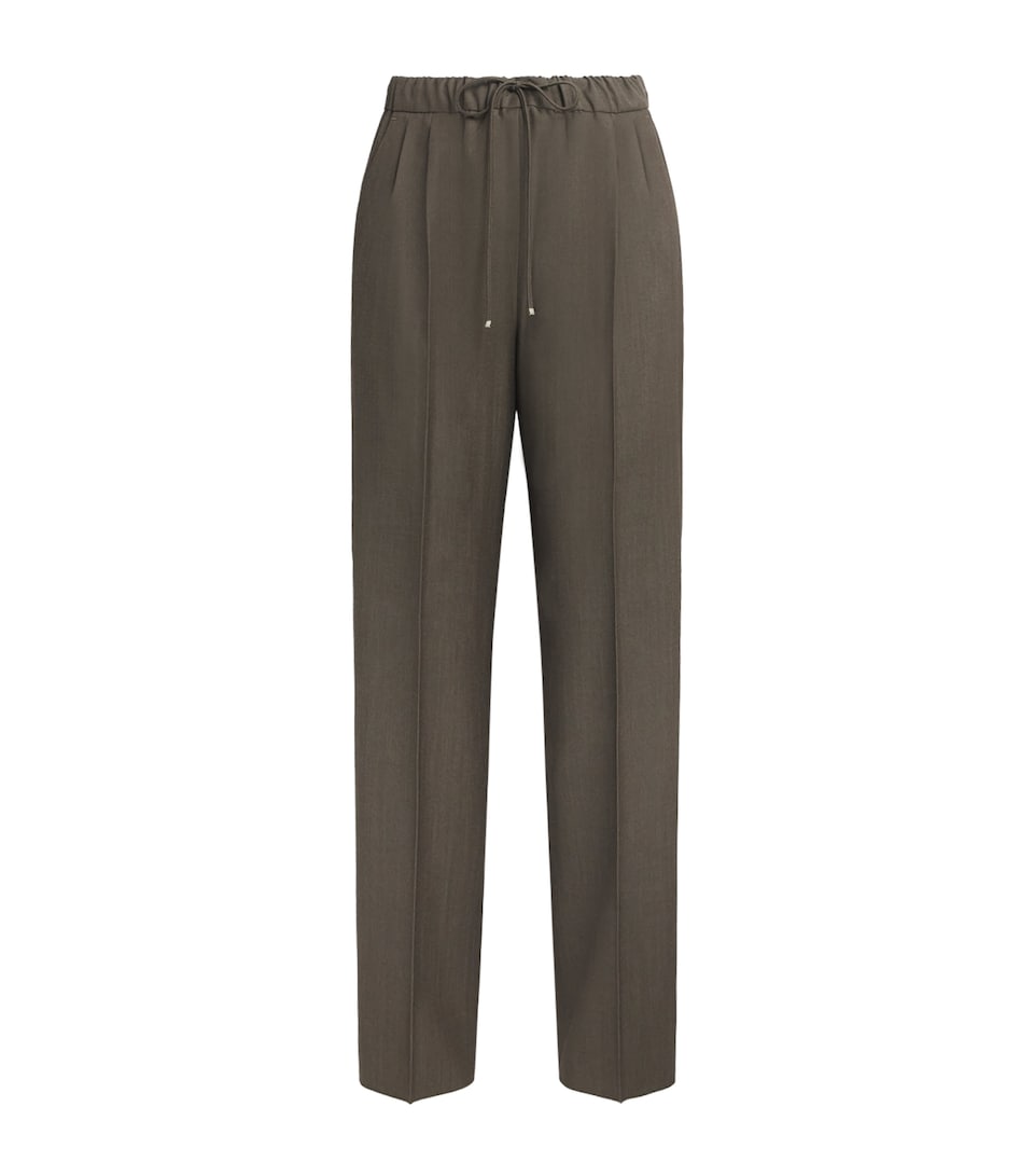 Max Mara Womens Wool Gabardine Drawstring Trousers Tobacco