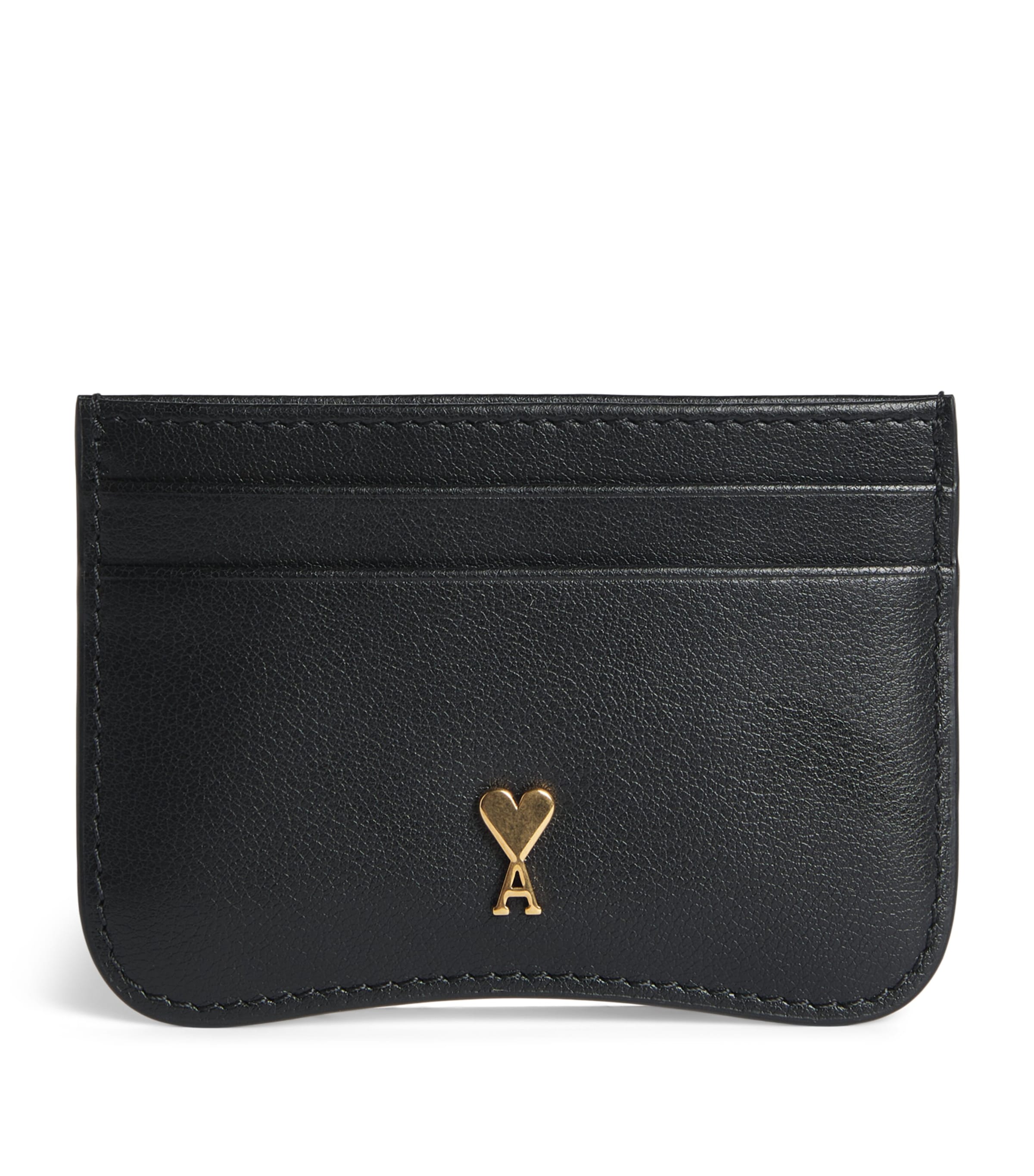 AMI Paris Grained Leather Paris Card Holder Noir/lton Vibre