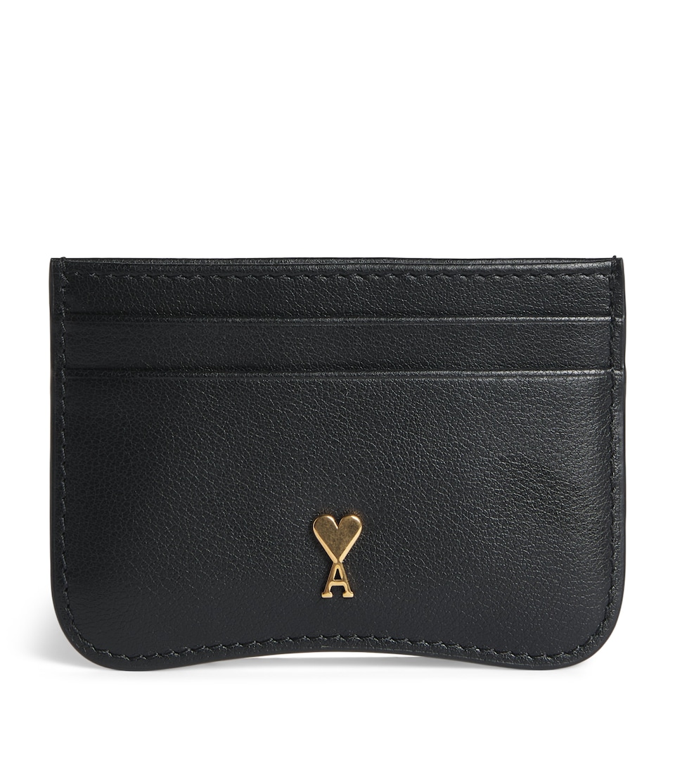 AMI Paris Grained Leather Paris Card Holder Noir/lton Vibre