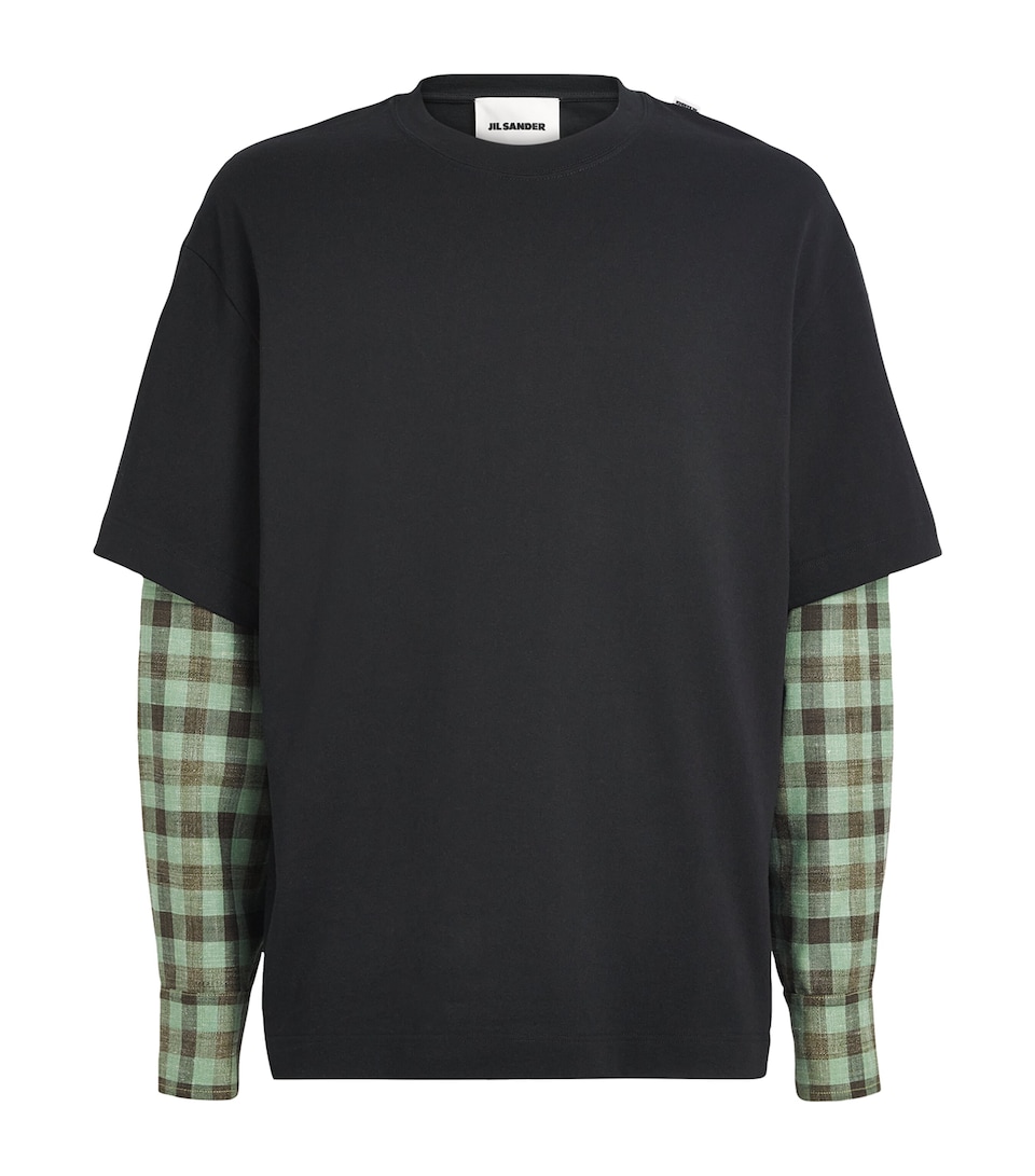Check-Sleeve Layered T-Shirt