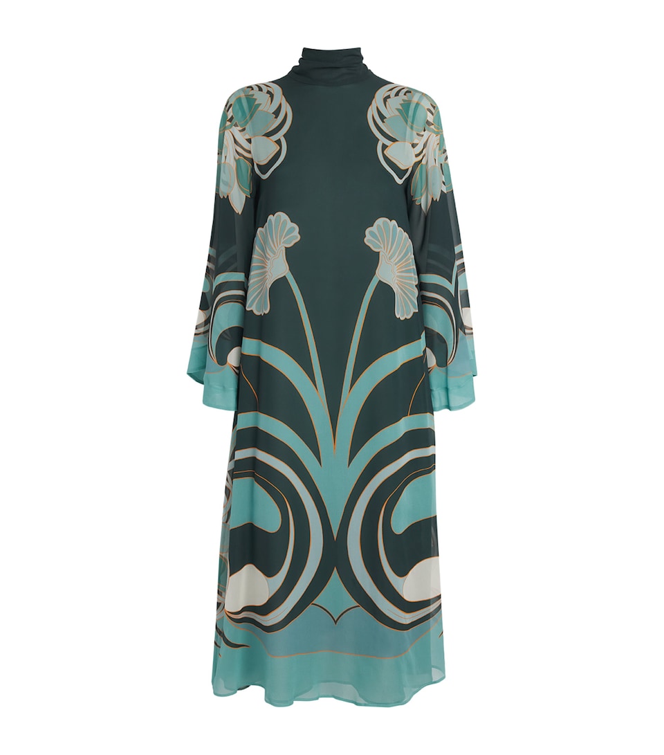 La Doublej Womens Silk Printed Magnifico Midi Dress Tulp Plac