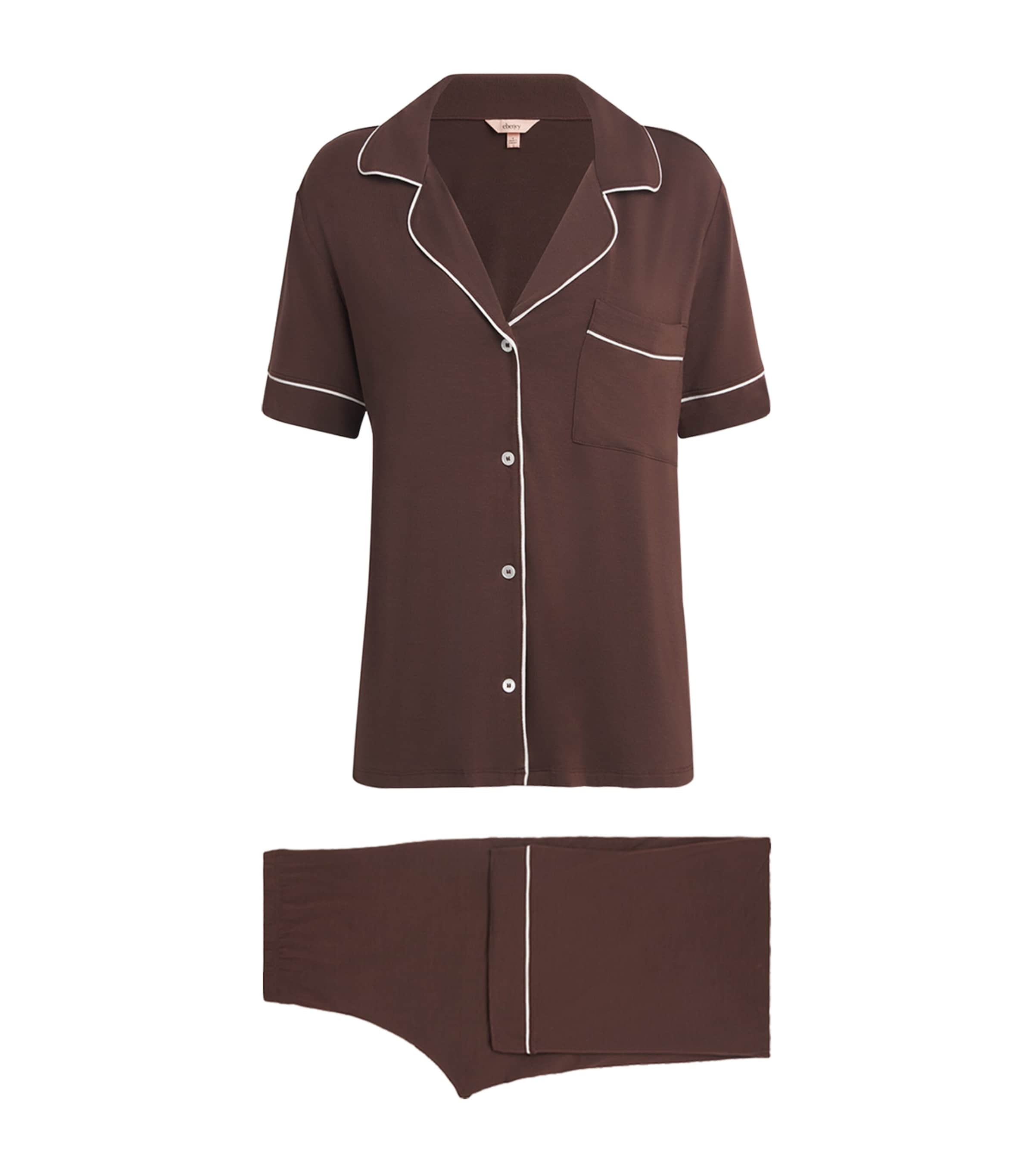 Eberjey Womens Short-Sleeve Gisele Pyjama Set Chocolate/ivory