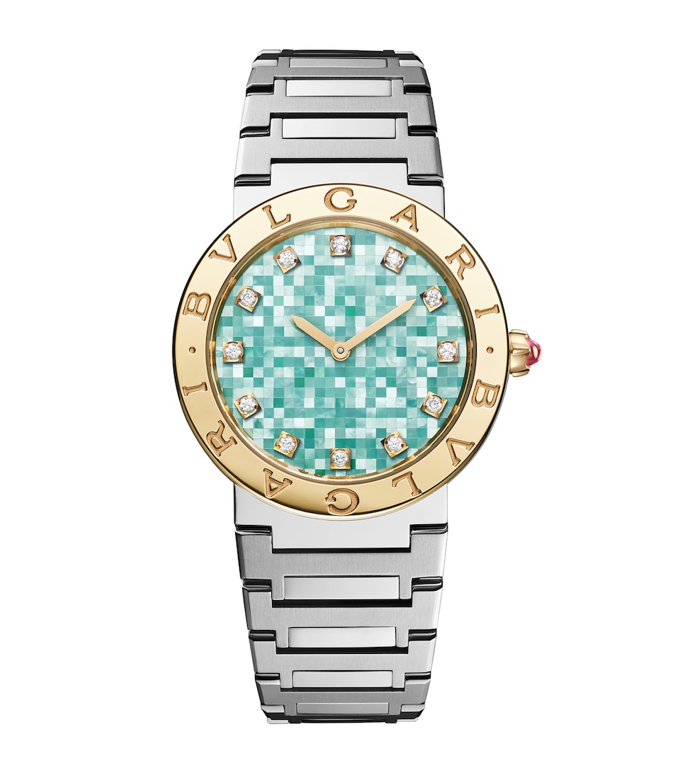 Bvlgari Stainless Steel and Yellow Gold BVLGARI BVLGARI Watch 33mm Green