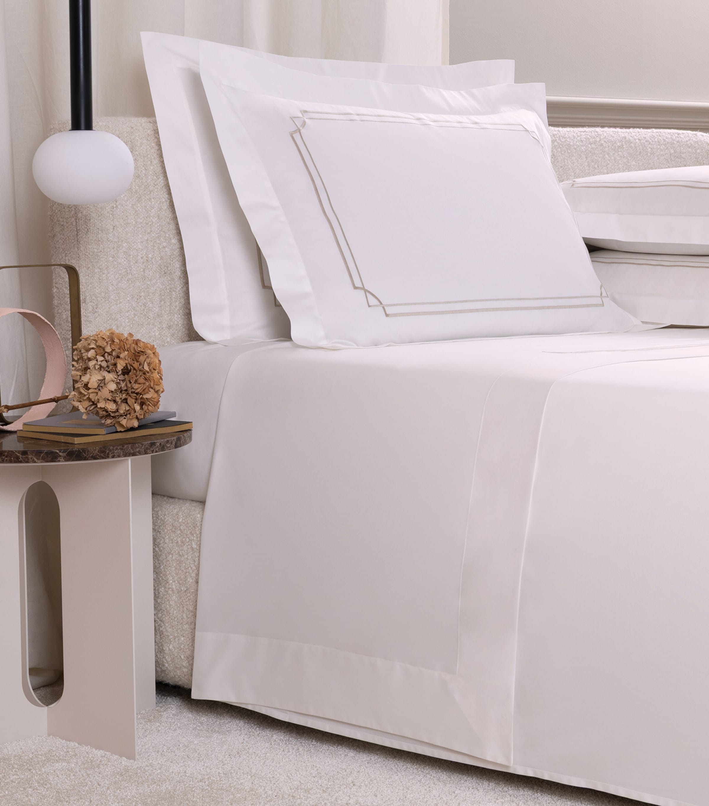 Frette Cotton Layering Embroidery King Sheet Set Milk/savage B