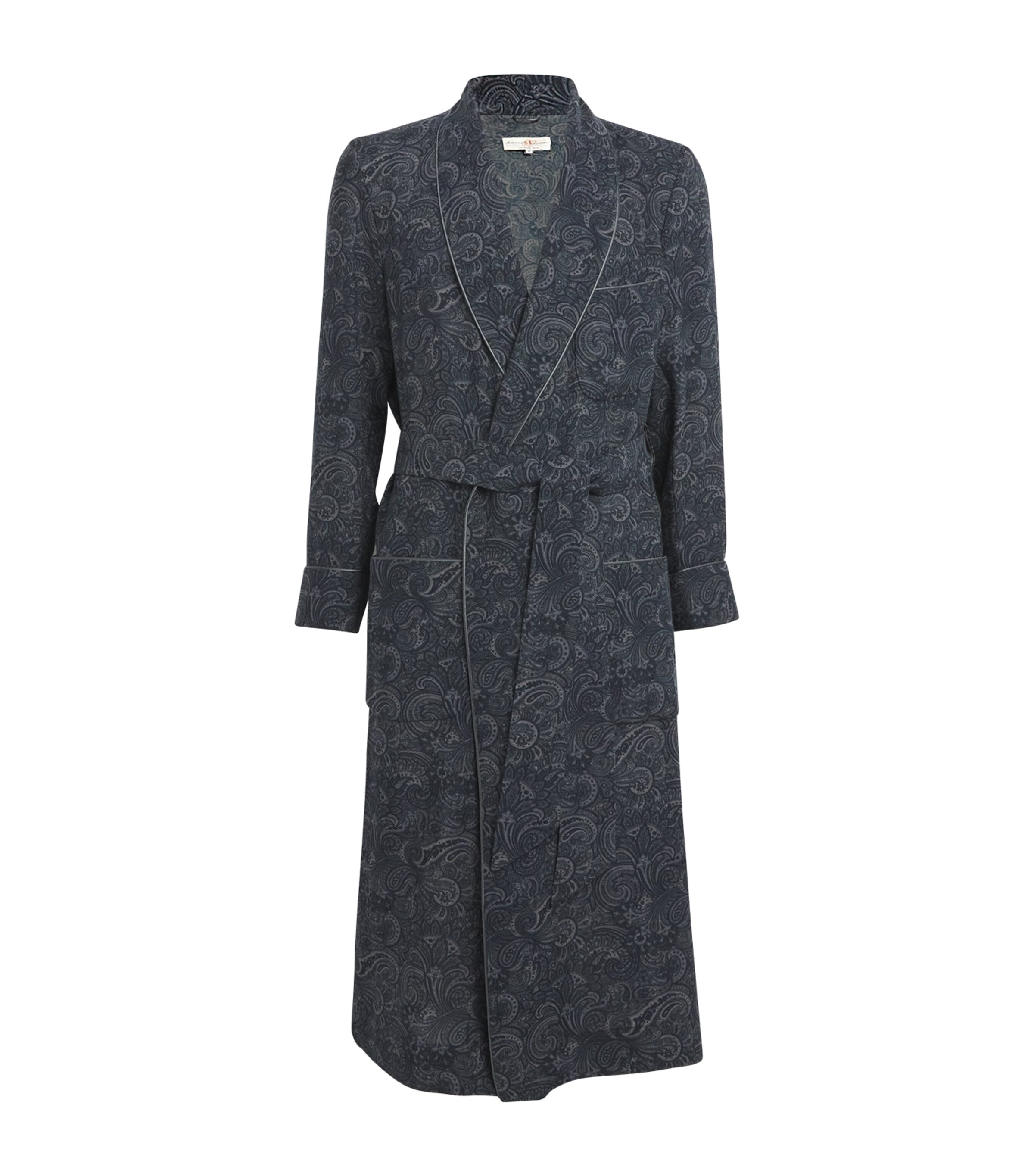 Daniel Hanson Mens Wool Paisley Print Dressing Gown Dark Blue