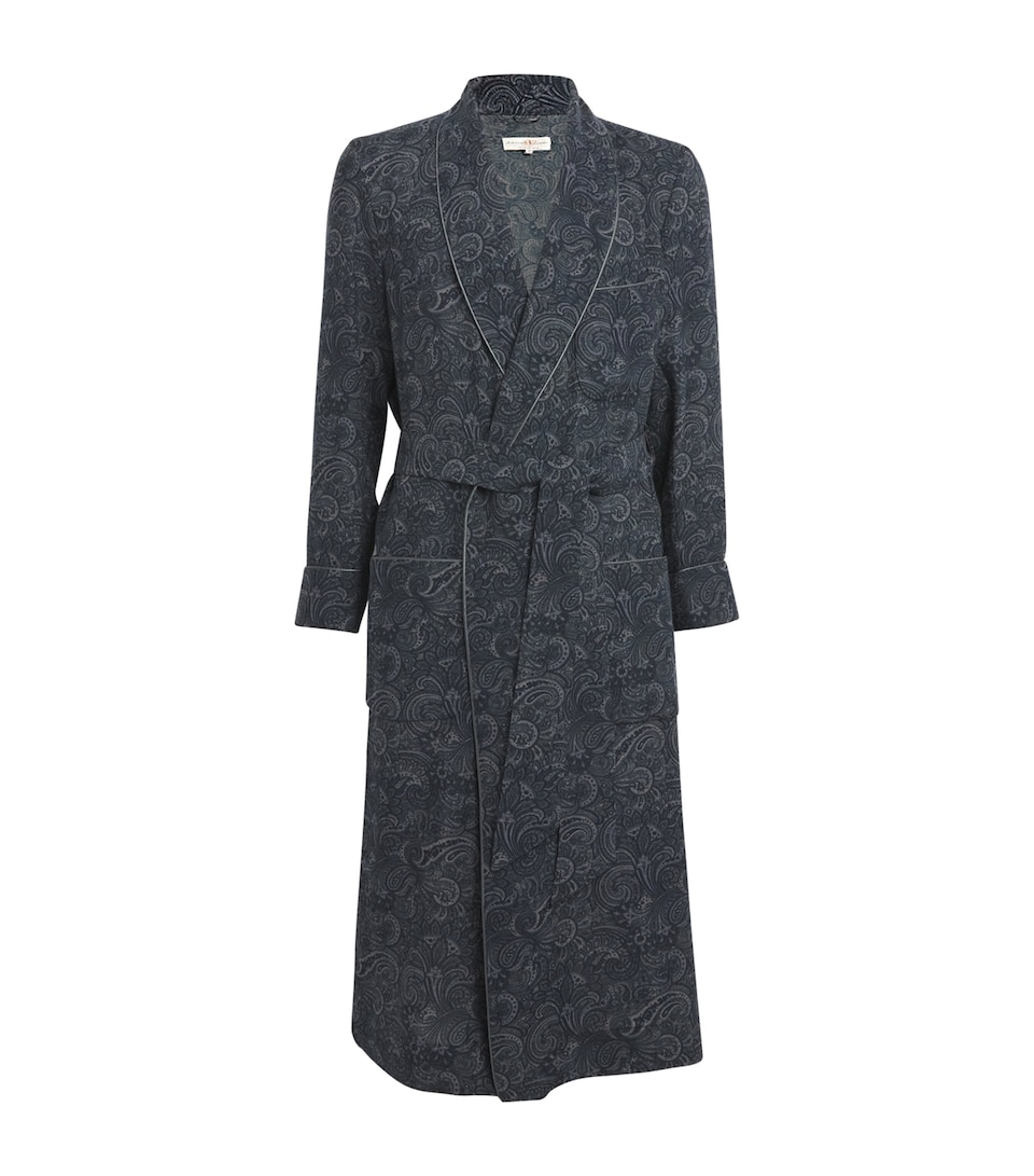 Daniel Hanson Mens Wool Paisley Print Dressing Gown Dark Blue