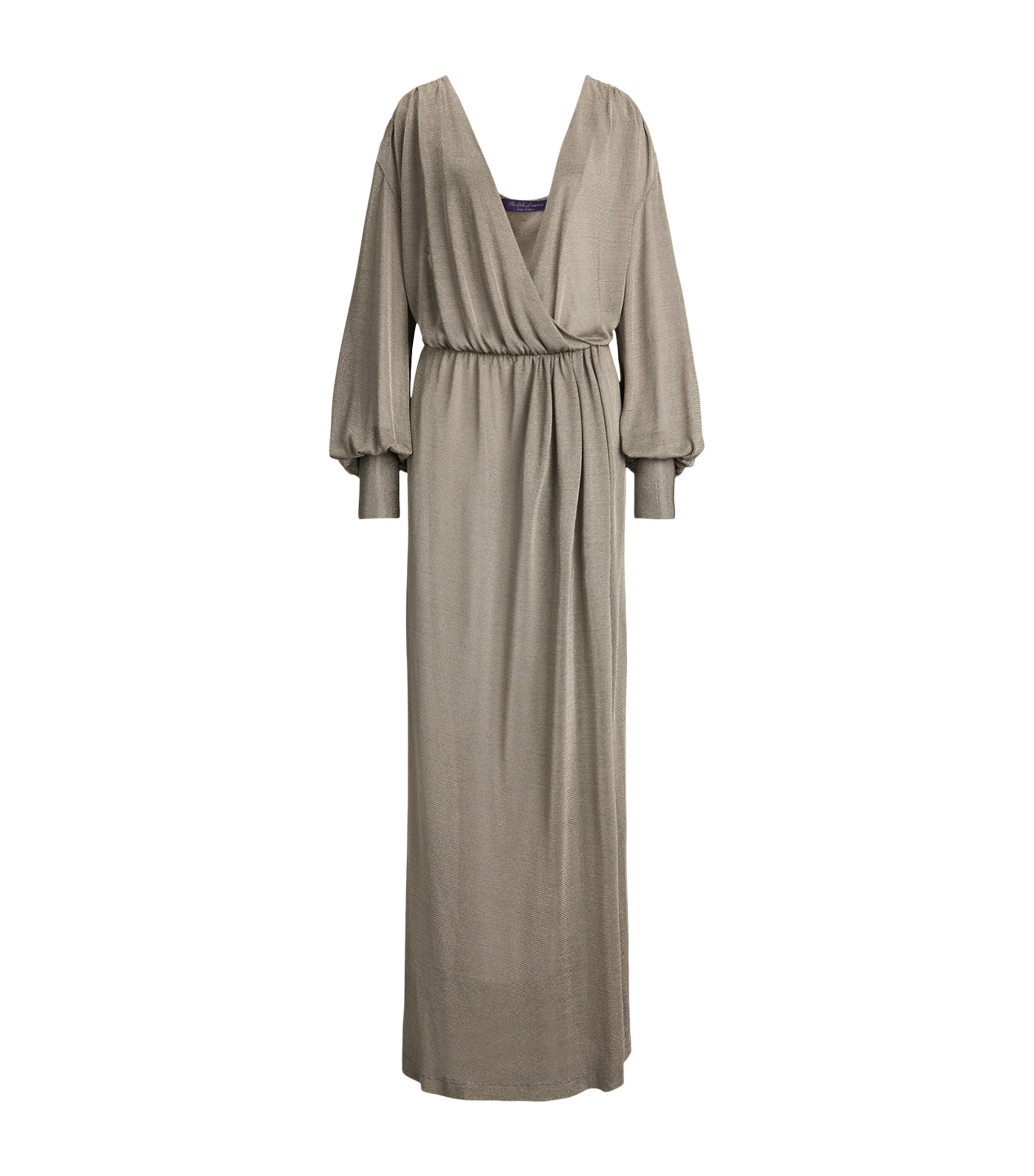 Ralph Lauren Collection Womens Metallic Jersey Stefanie Maxi Dress Tarnished Silver