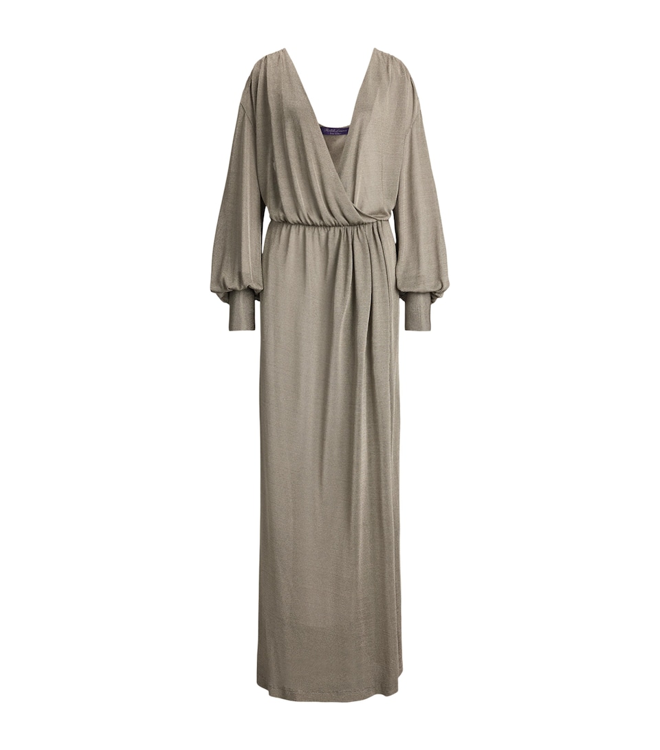 Ralph Lauren Collection Womens Metallic Jersey Stefanie Maxi Dress Tarnished Silver