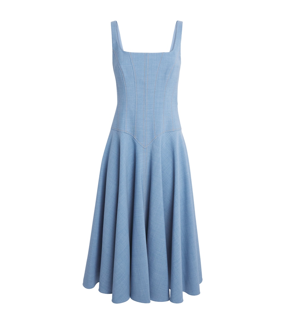 Emilia Wickstead Womens Chambray Harmony Midi Dress Blue Melange
