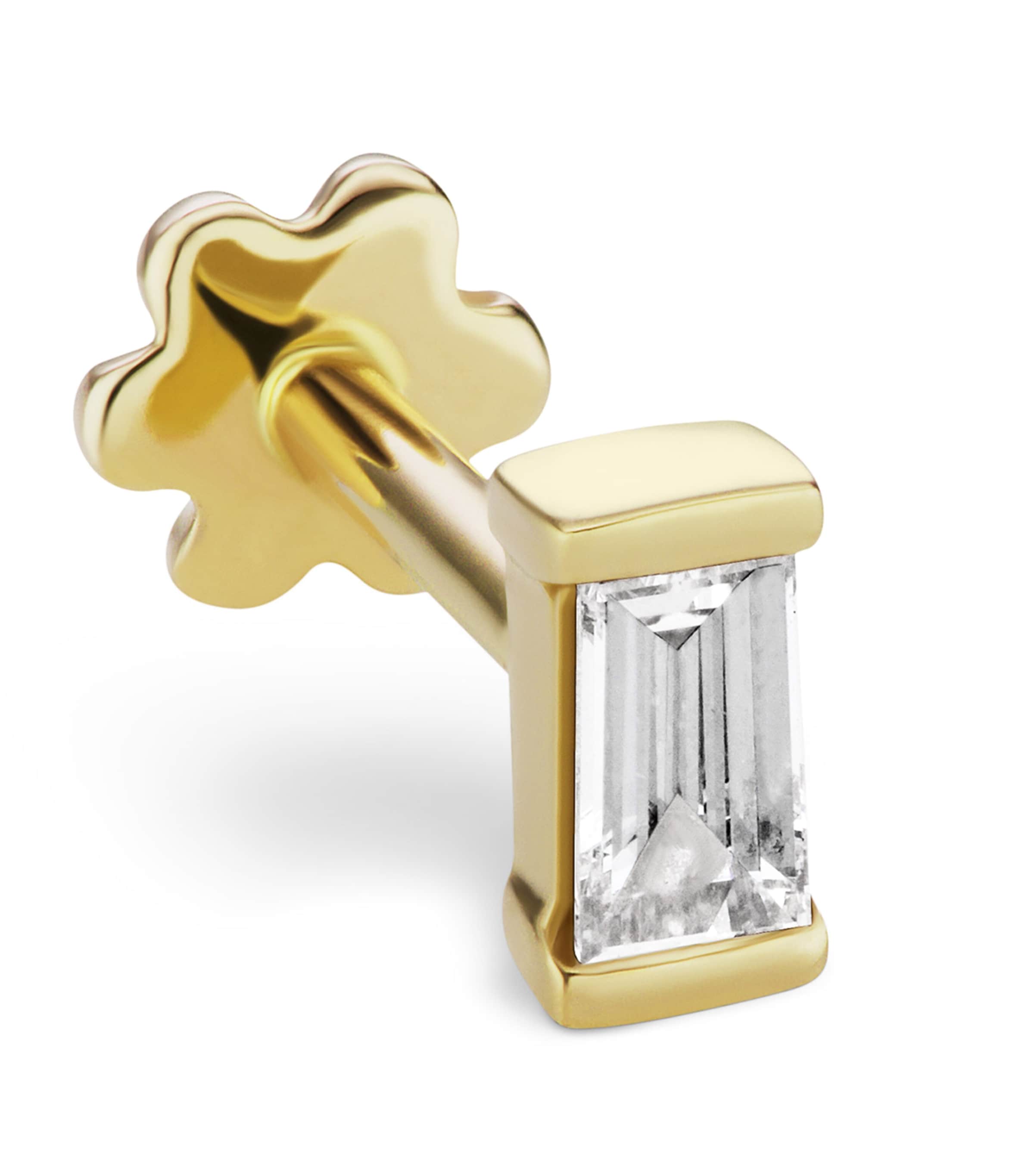 Gold Diamond Baguette Threaded Stud Earring (4mm)