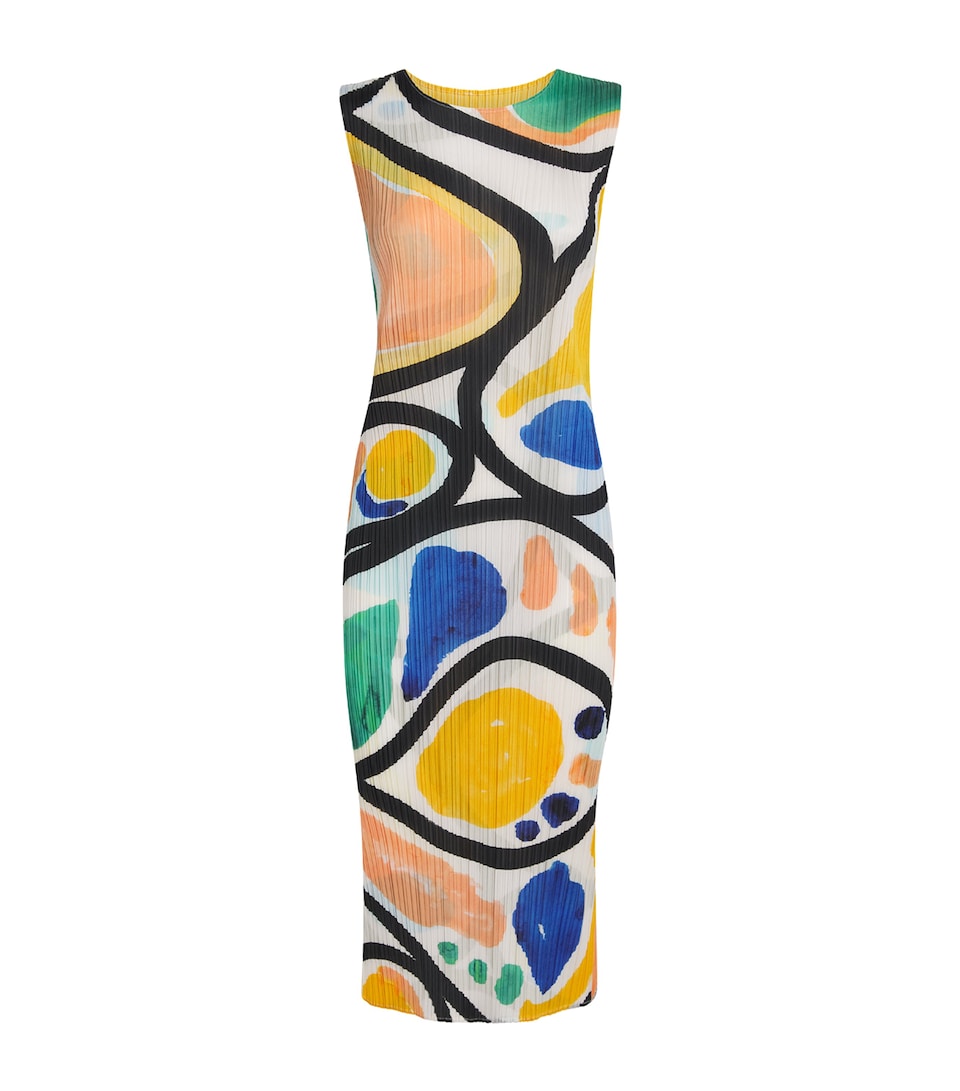 Pleats Please Issey Miyake Womens Printed Roll Sleeveless Midi Dress