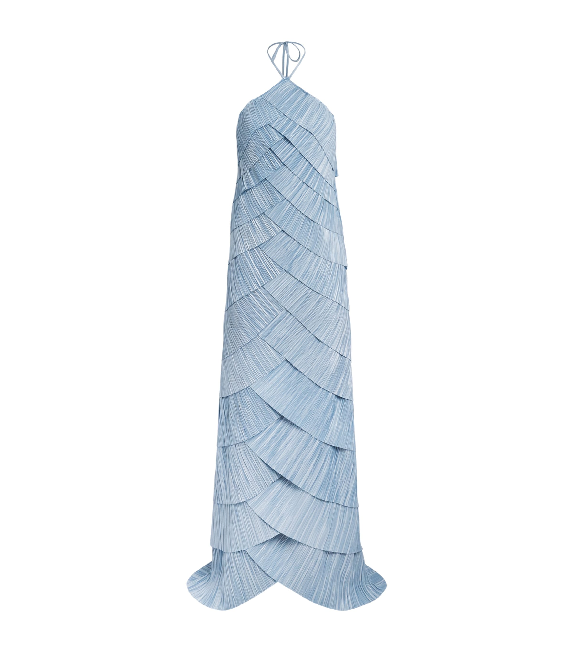 Cult Gaia Womens Pleated Halterneck Marsla Maxi Dress Coastal