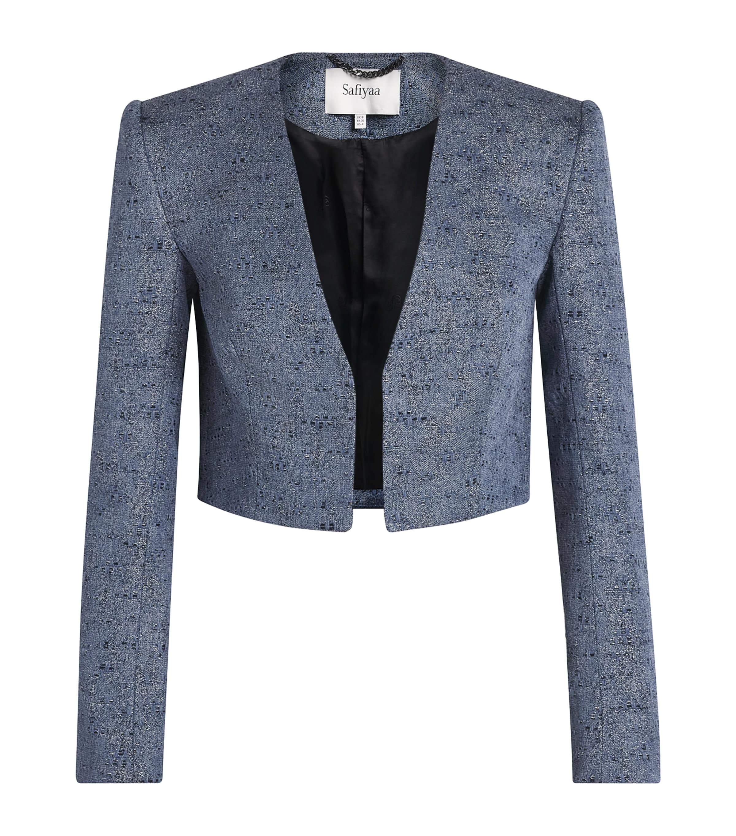 Safiyaa Womens Collarless Cropped Blazer Silver Blue