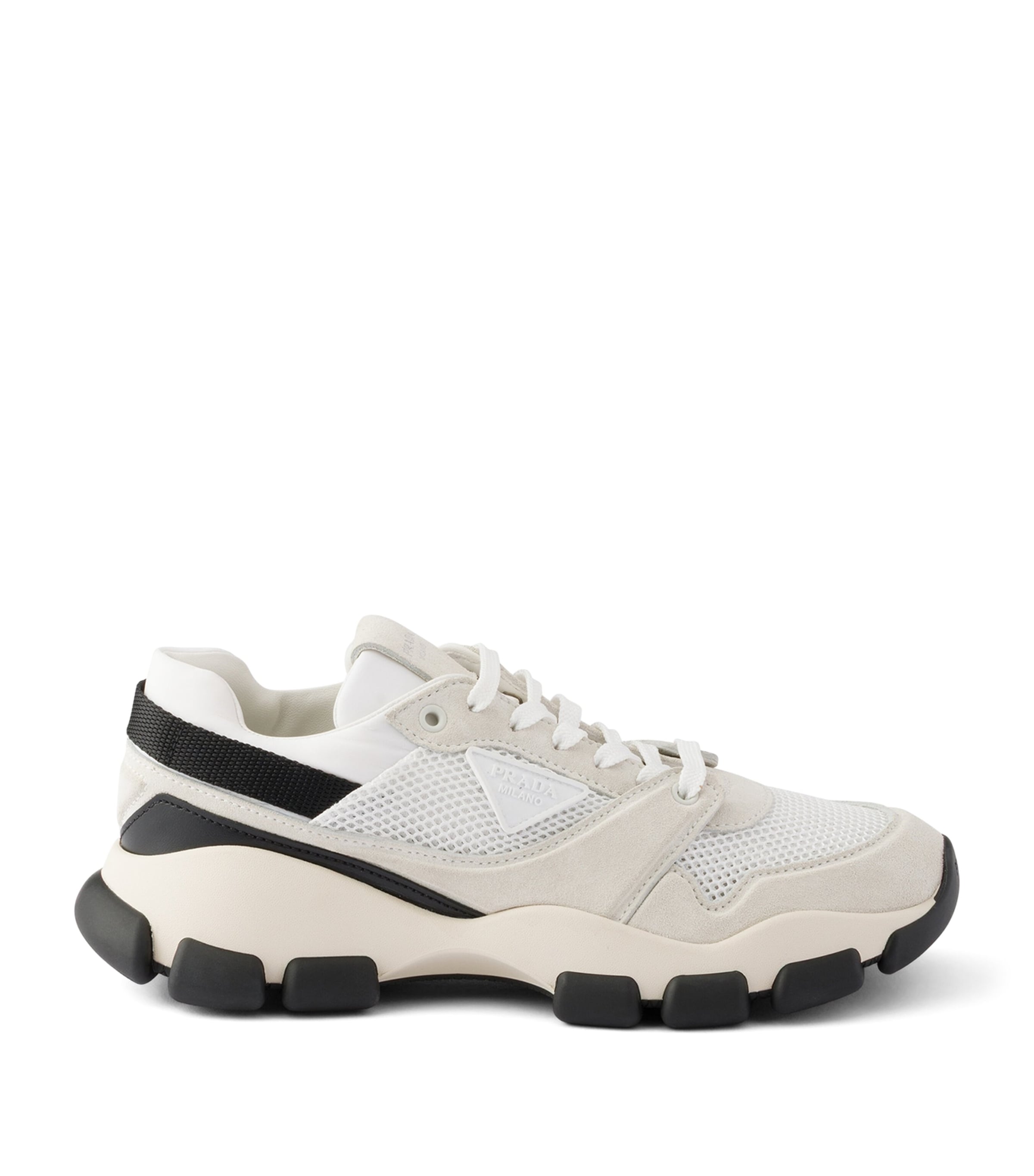 Prada Mesh Fabric and Suede Sneakers White